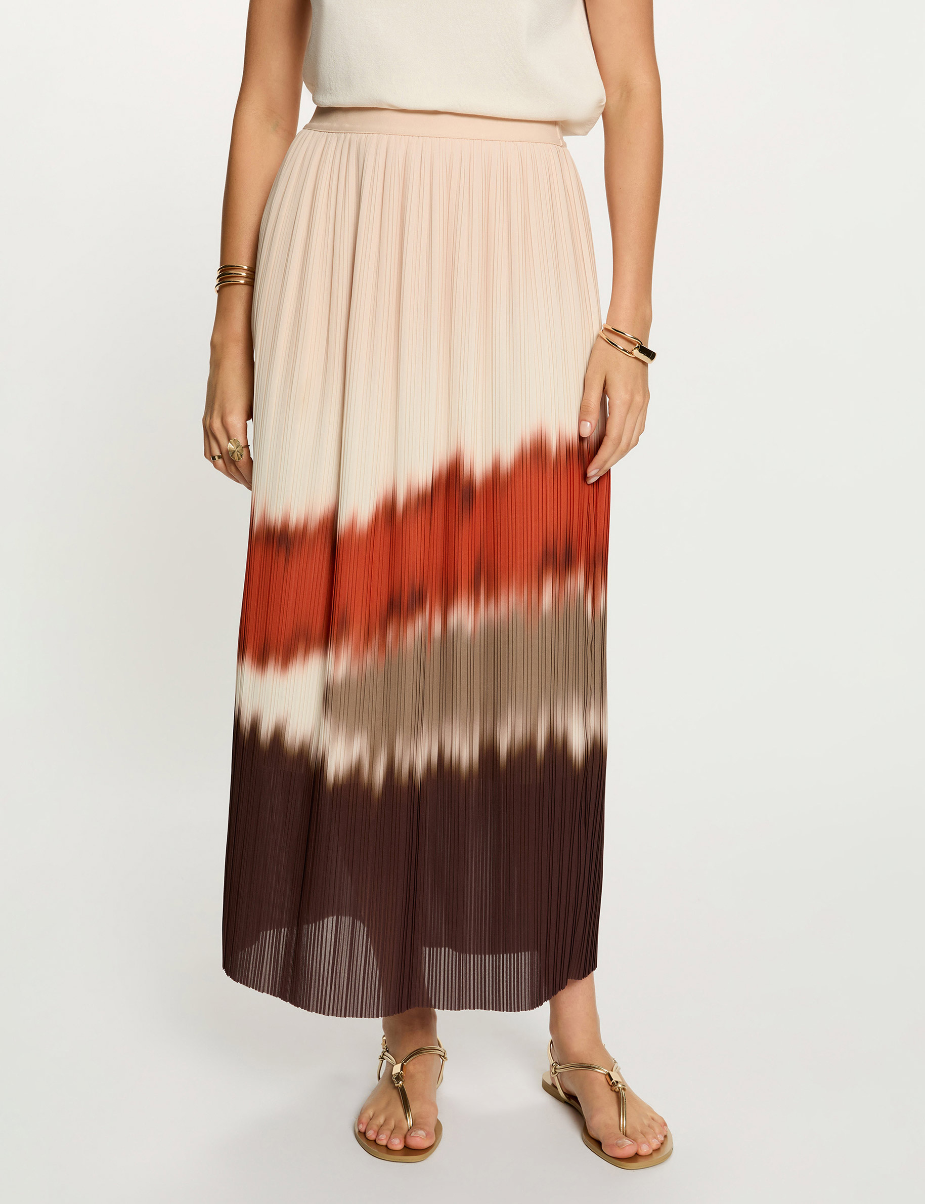 Falda larga plisada multicolor mujer