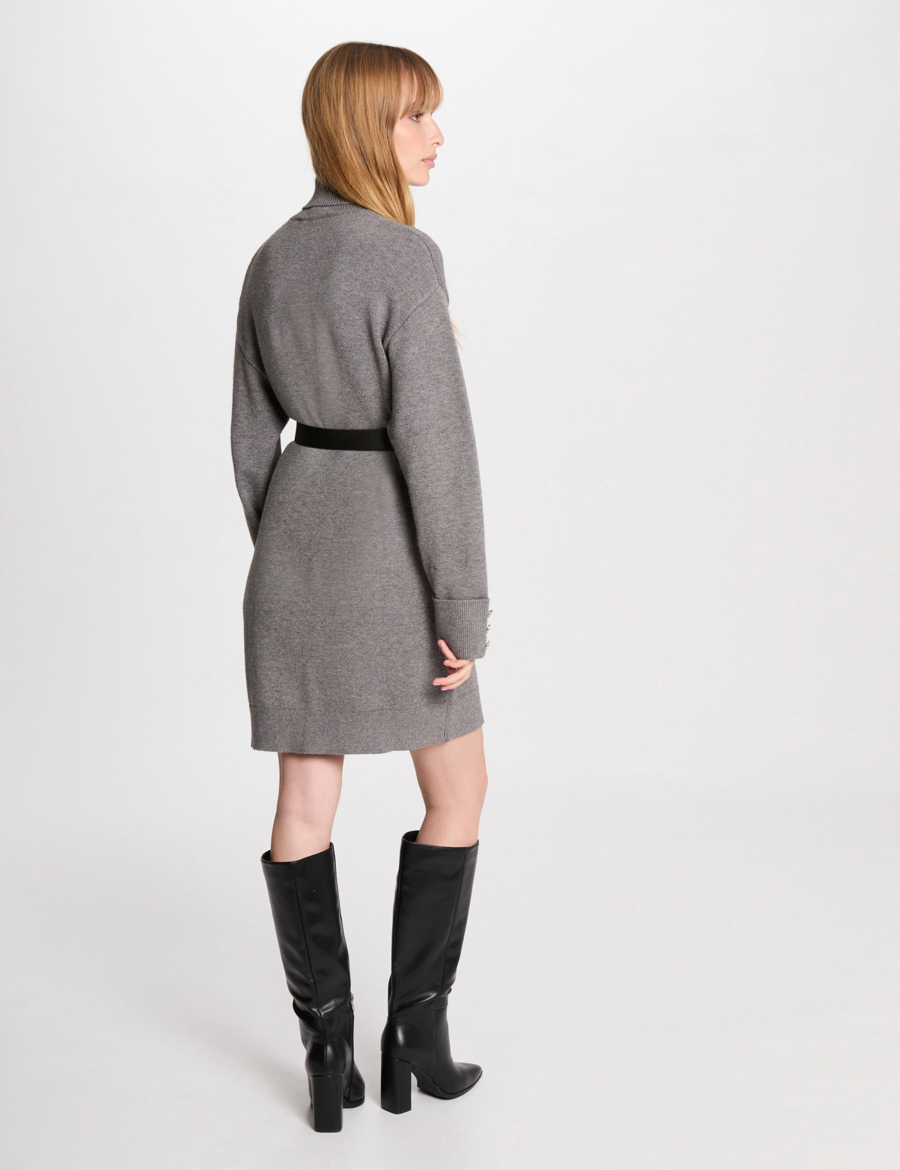 vestido punto corto recto gris claro mujer Vestido punto corto recto gris claro mujer