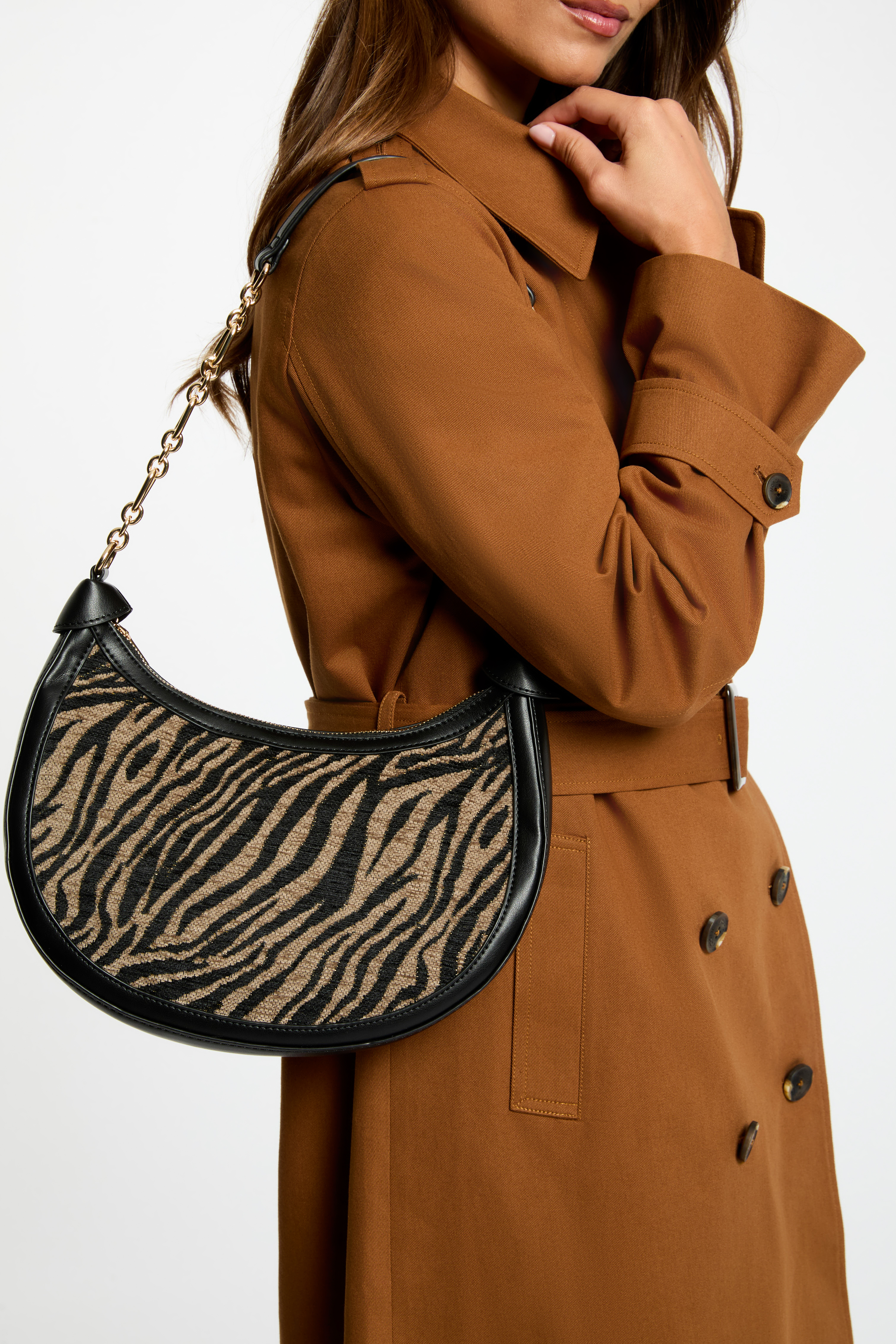 Bolso media luna de cebra negro mujer