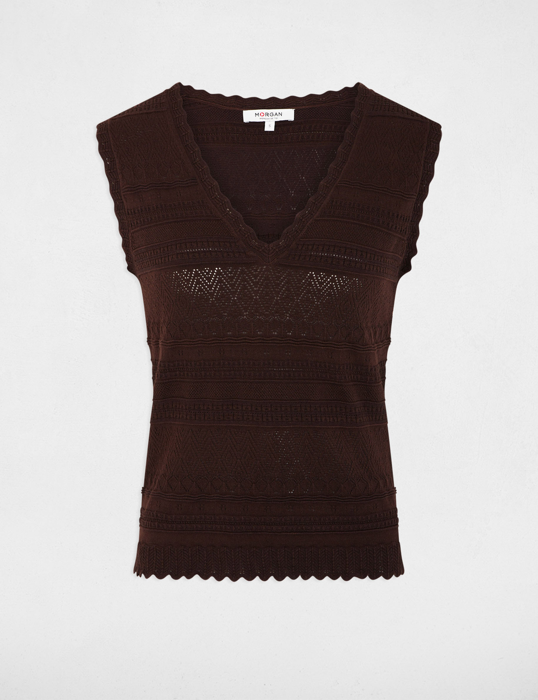 Jersey ajustado con cuello en V marr&oacute;n oscuro mujer