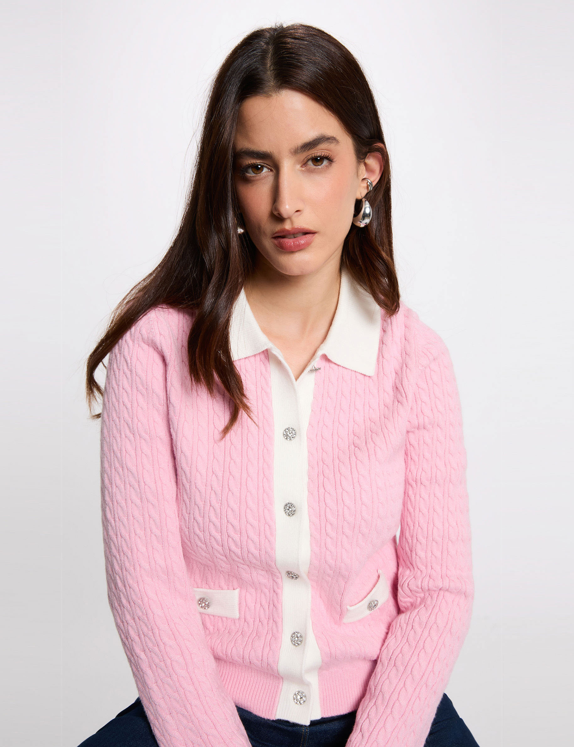 Chaleco entallado con solapa rosa claro mujer