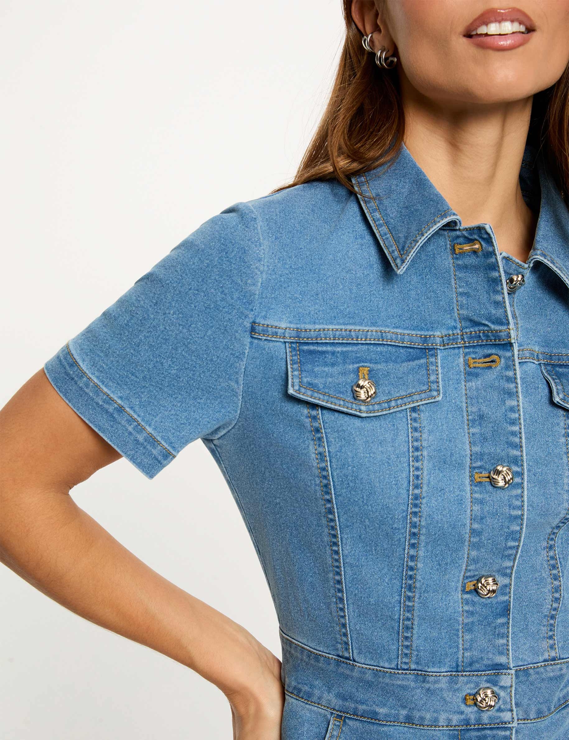 Vestido corto ajustado denim stone mujer
