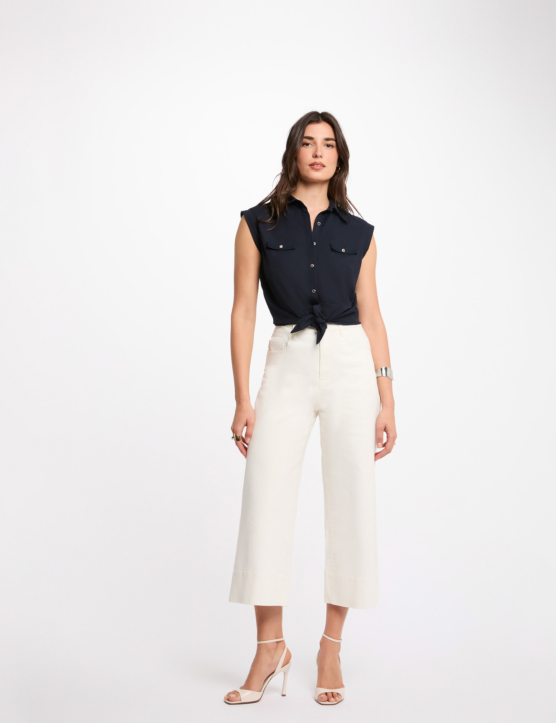 Blusa sin mangas azul marino mujer