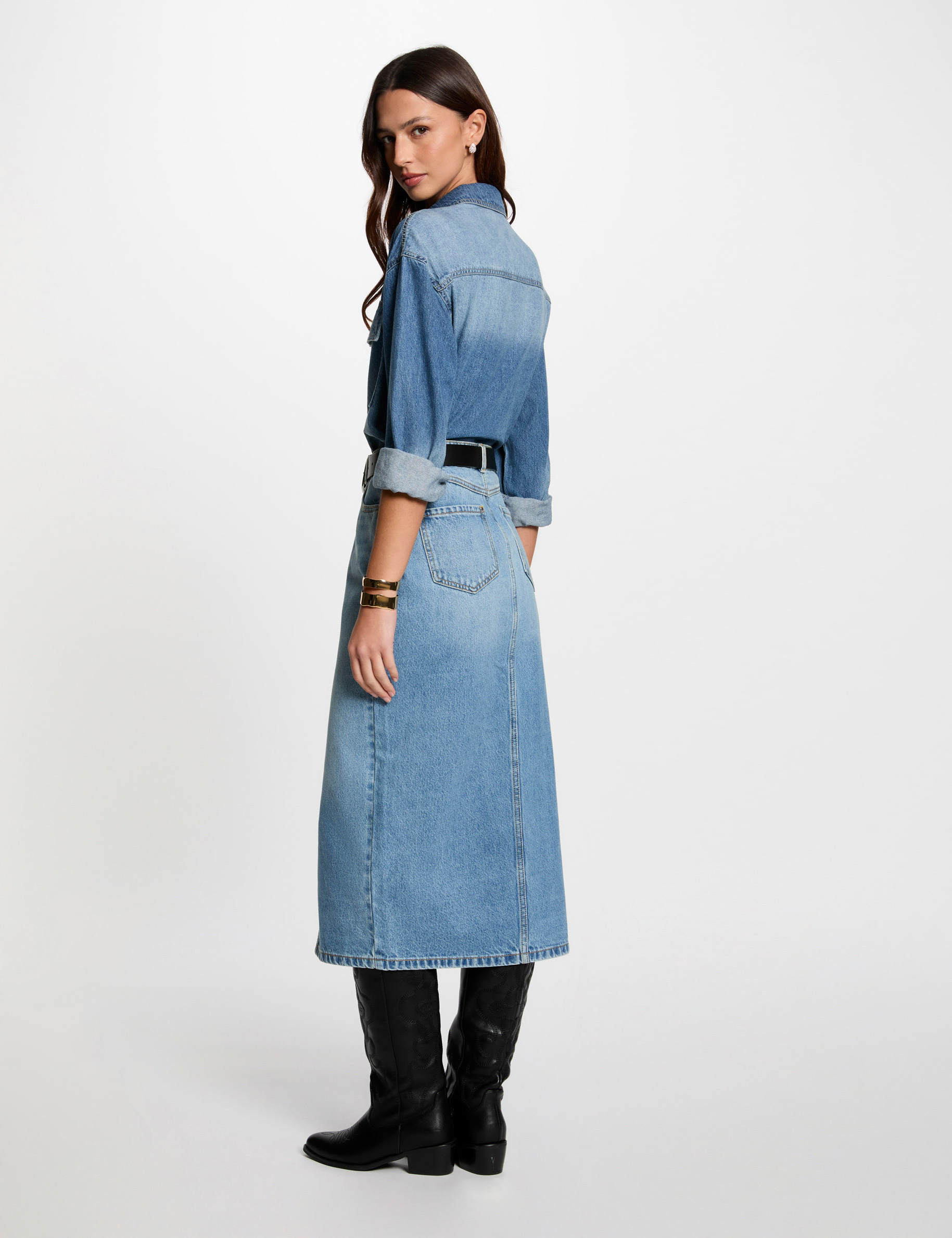 falda midi recta de vaquero denim stone mujer Falda midi recta de vaquero denim stone mujer