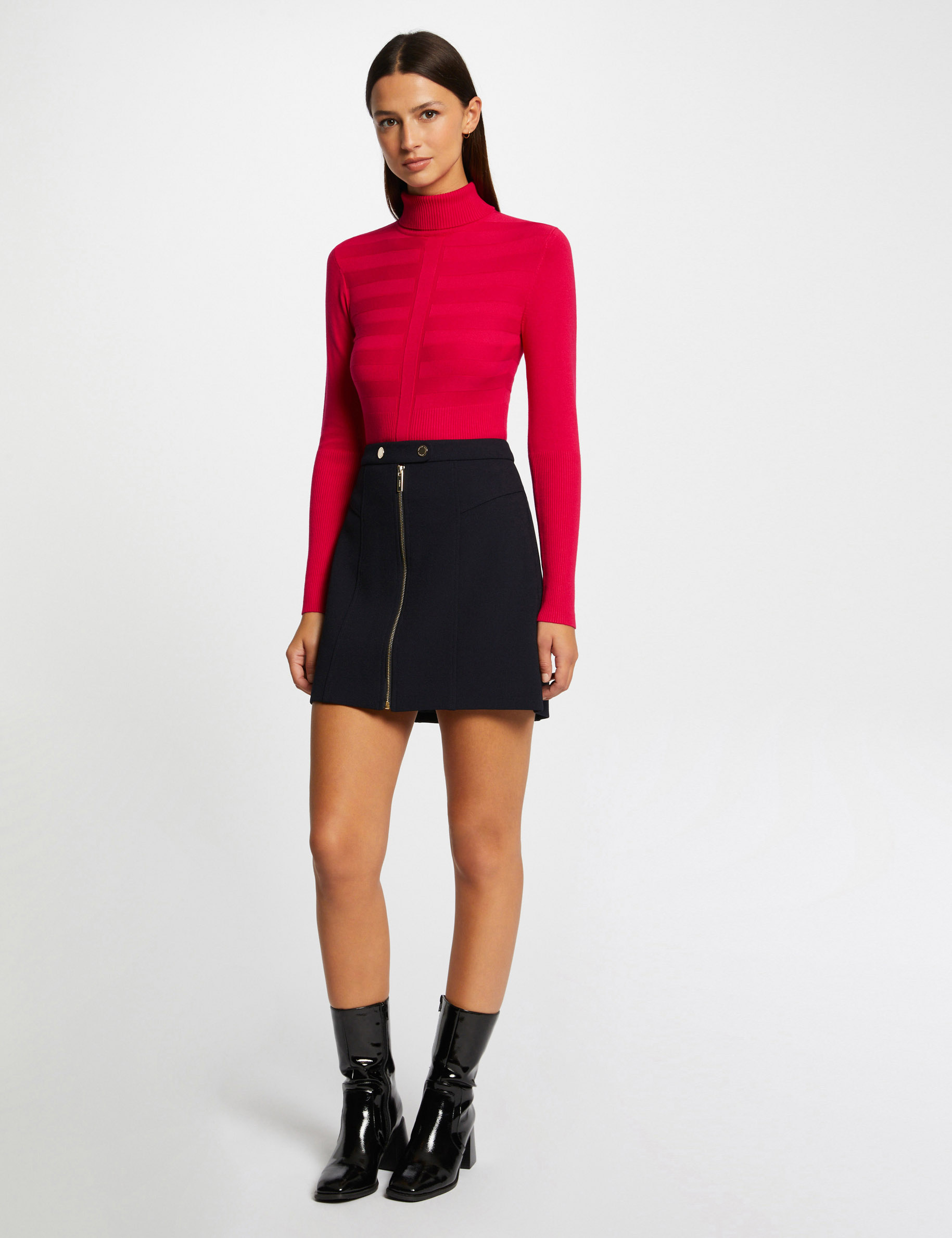Jersey de cuello alto ajustado rosa medio mujer