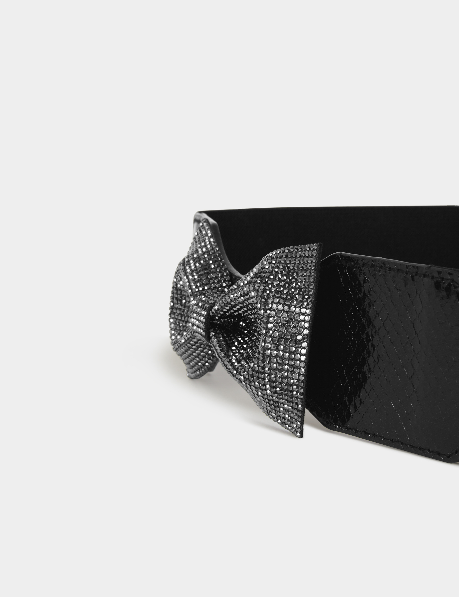 Cinturón elástico con nudo strass negro mujer