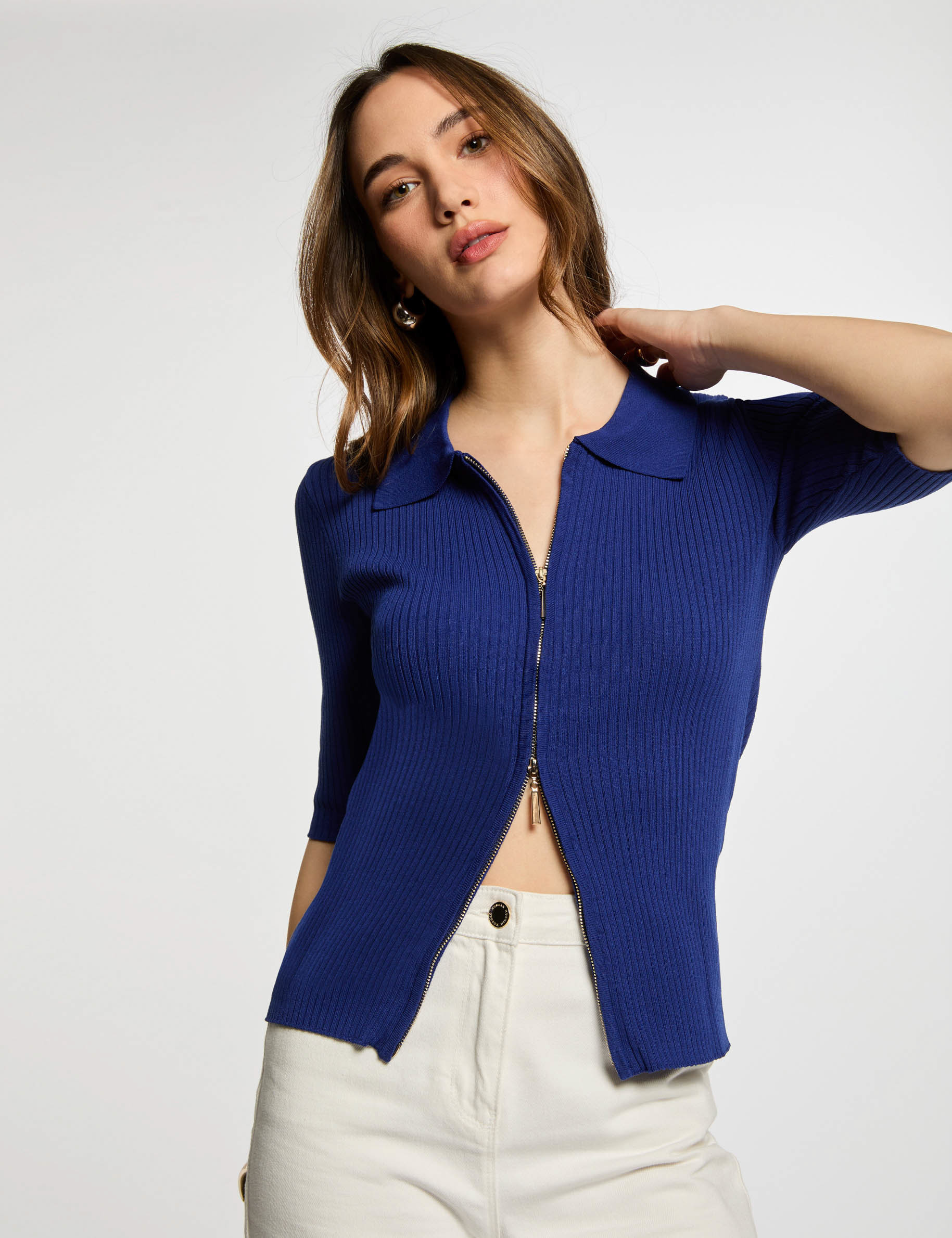cardigan manga 34 azul petroleo mujer Cárdigan manga 3/4 azul petróleo mujer