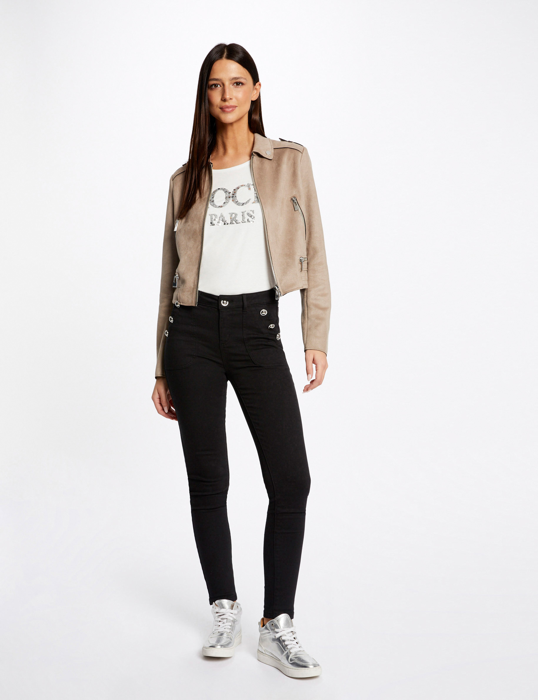 pantalon skinny botones con bolsillos negro mujer Pantalón skinny botones con bolsillos negro mujer