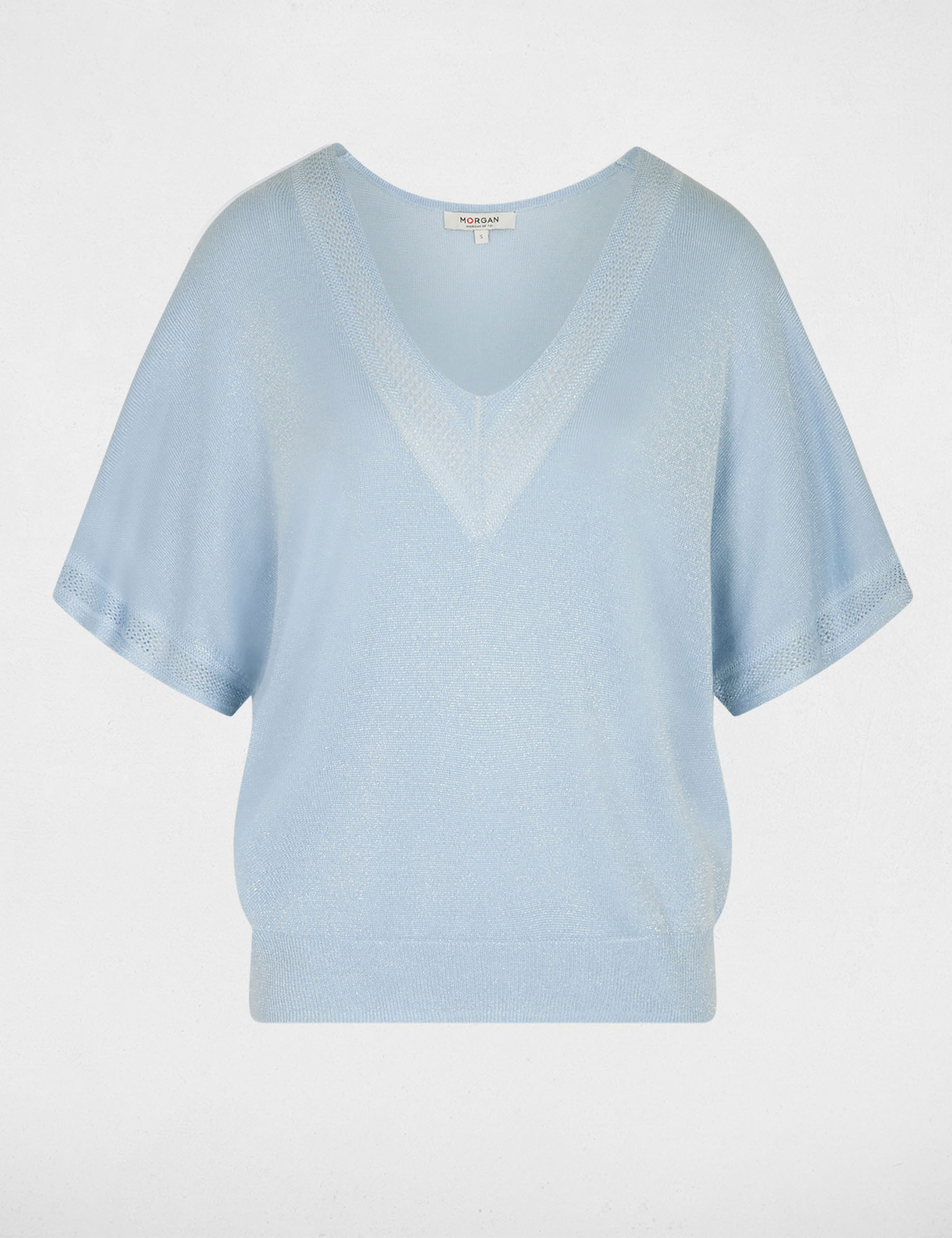 Jersey escote en V manga corta azul cielo mujer