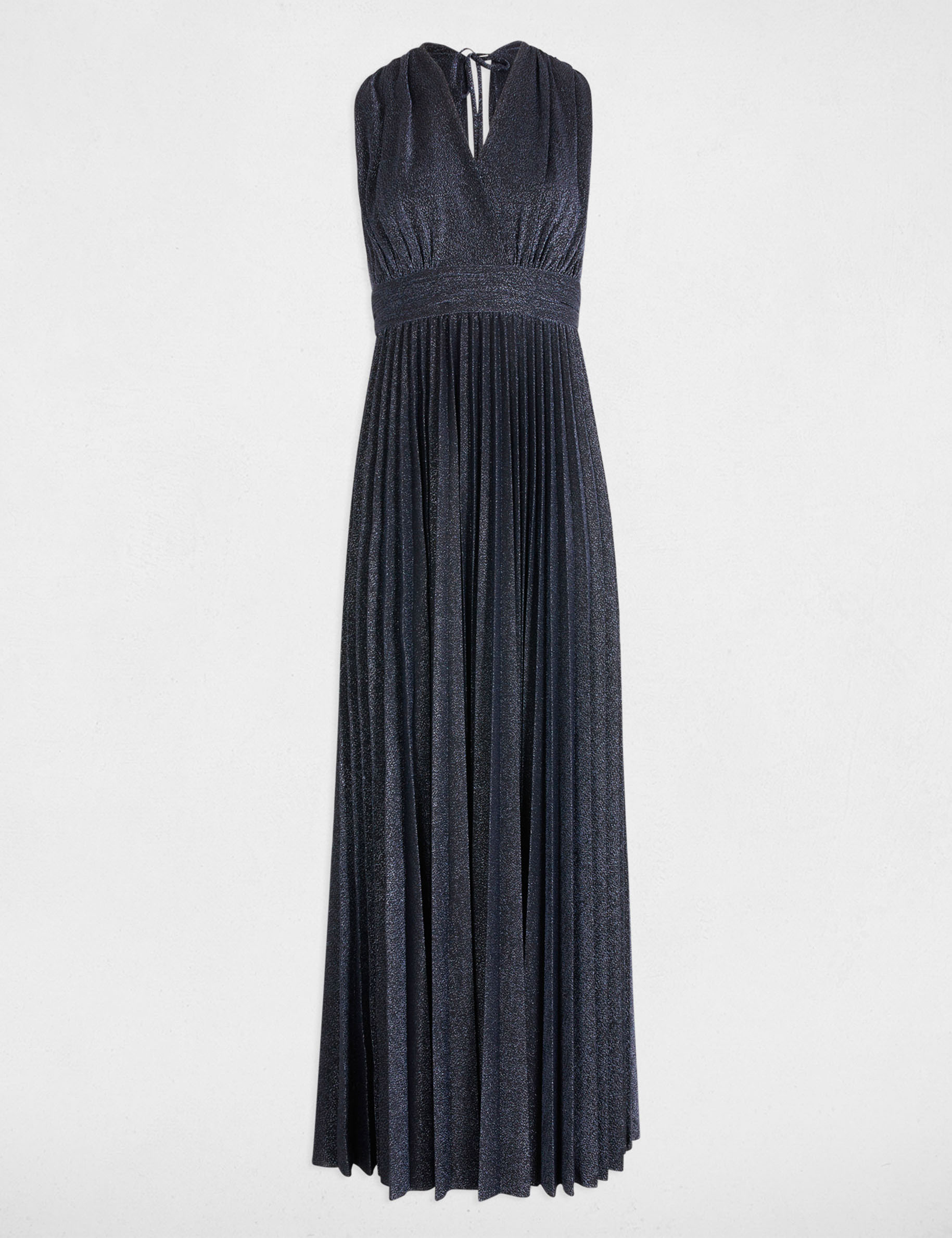 vestido largo recto plisado azul marino mujer Vestido largo recto plisado azul marino mujer