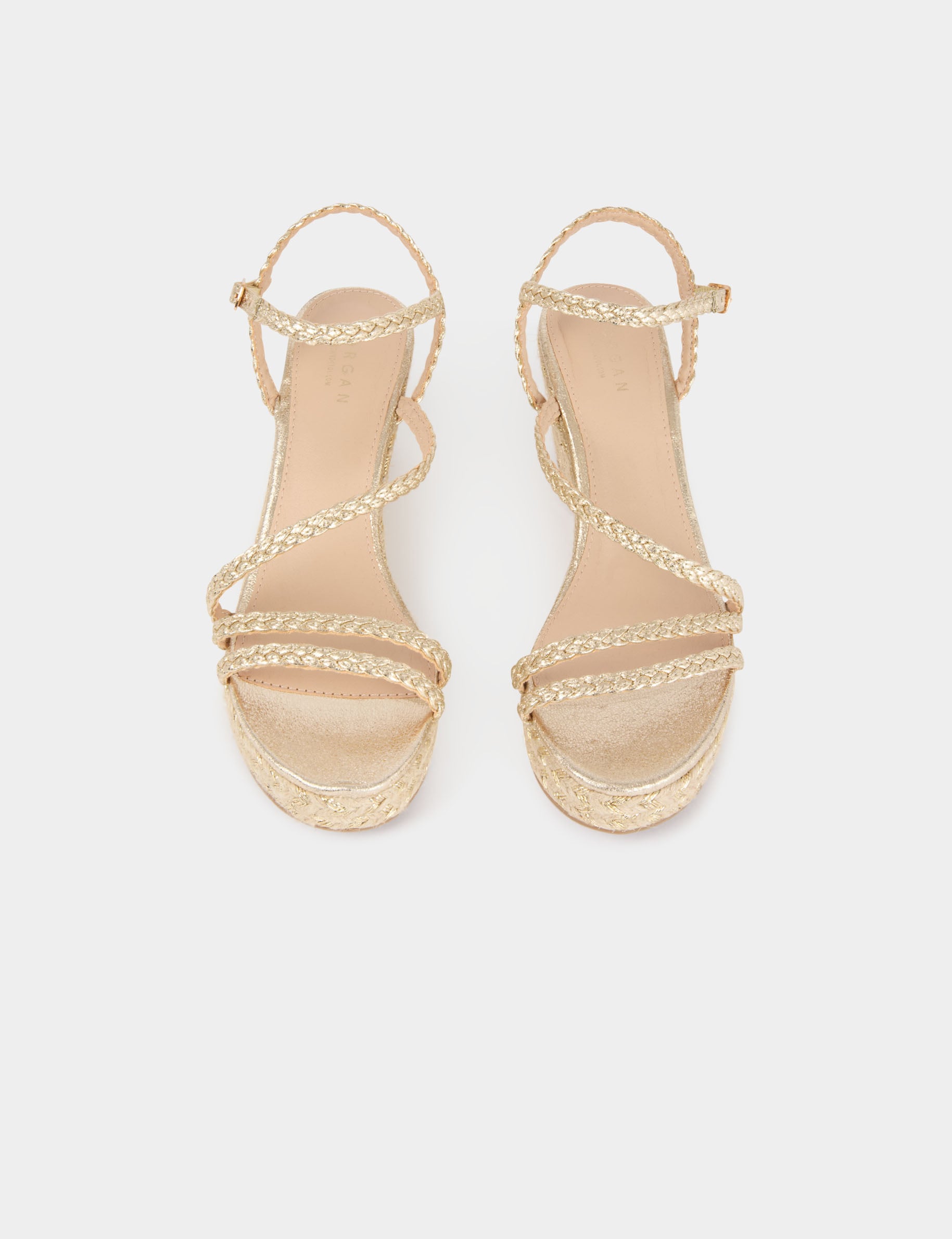Sandalia de cu&ntilde;a trenzada amarillo oro mujer