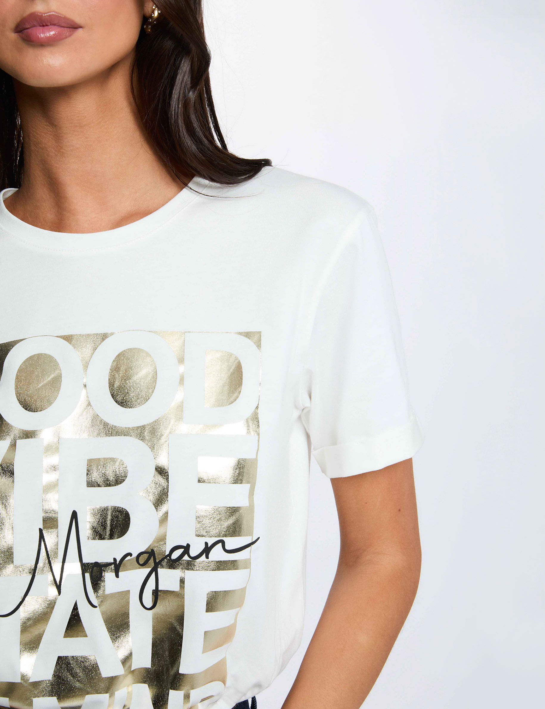 Camiseta cuello redondo blanco mujer