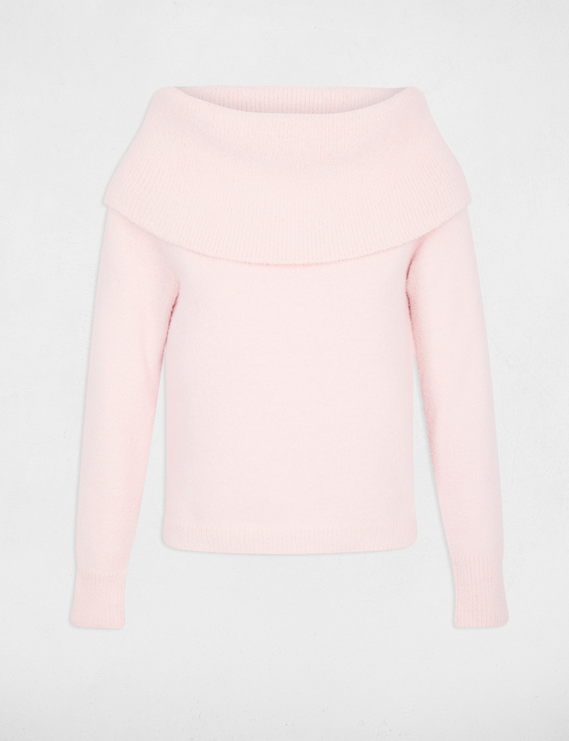 Jersey con cuello bardot rosa claro mujer