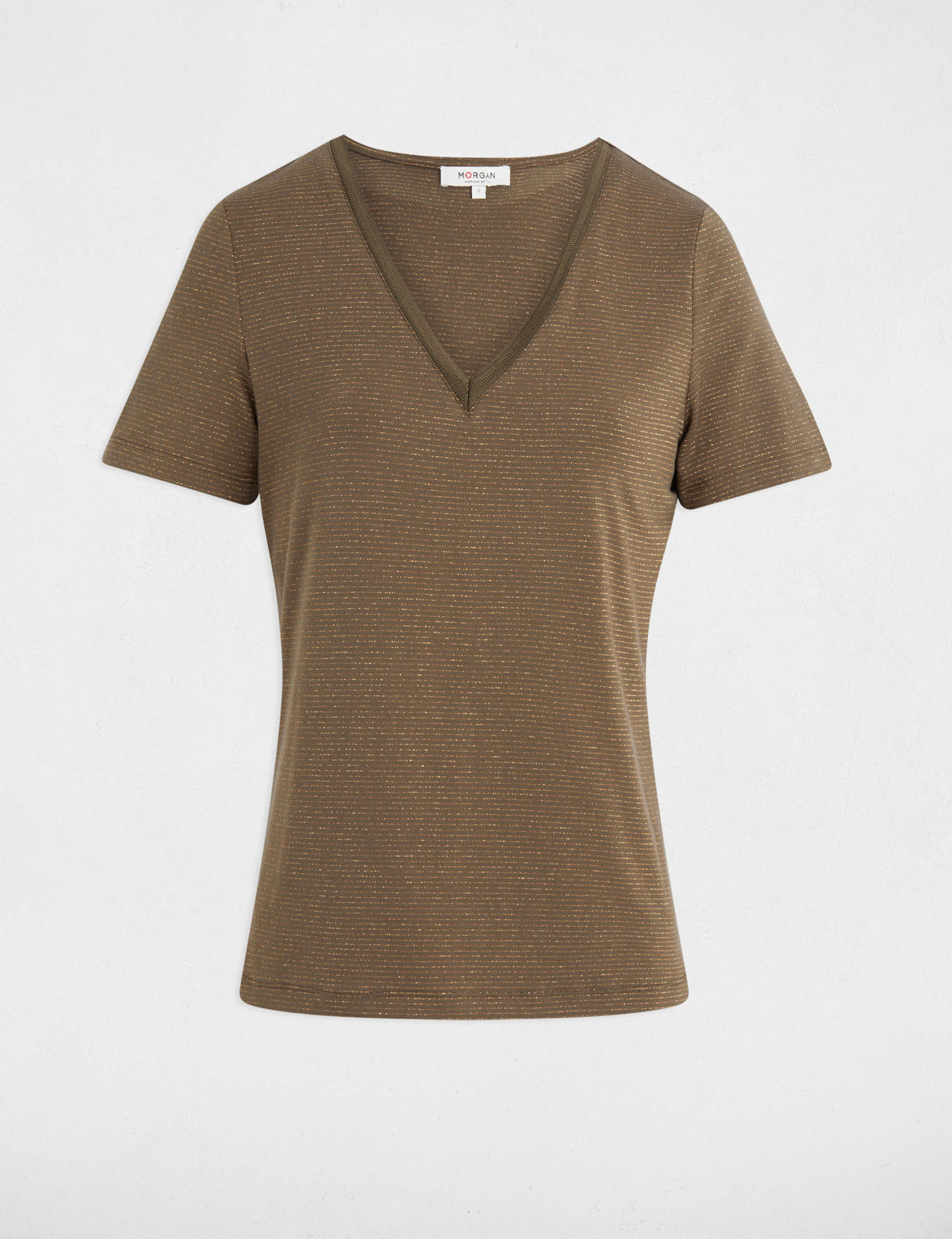 Camiseta manga corta verde caqui mujer