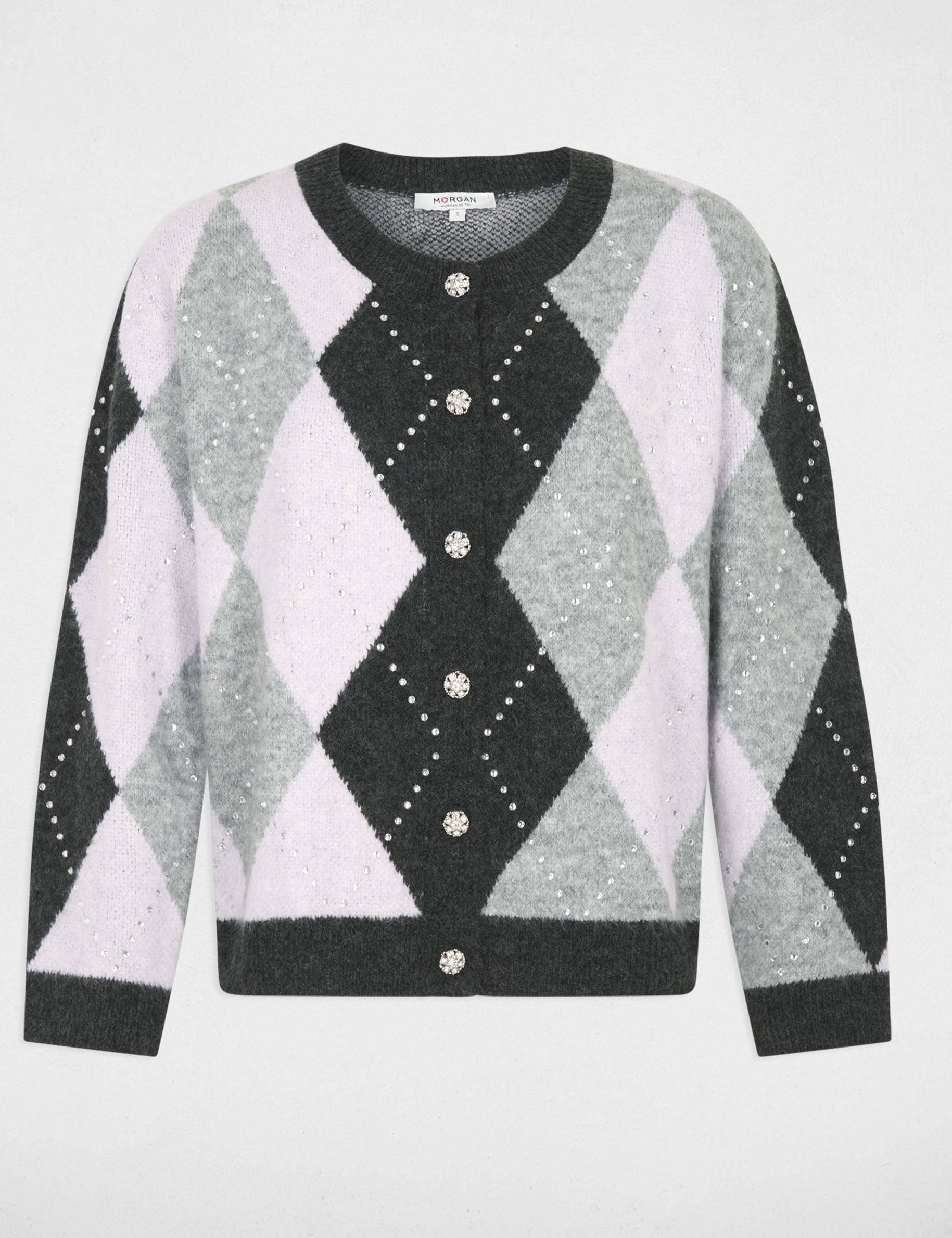 C&aacute;rdigan jacquard con cuello redondo gris moyen mujer