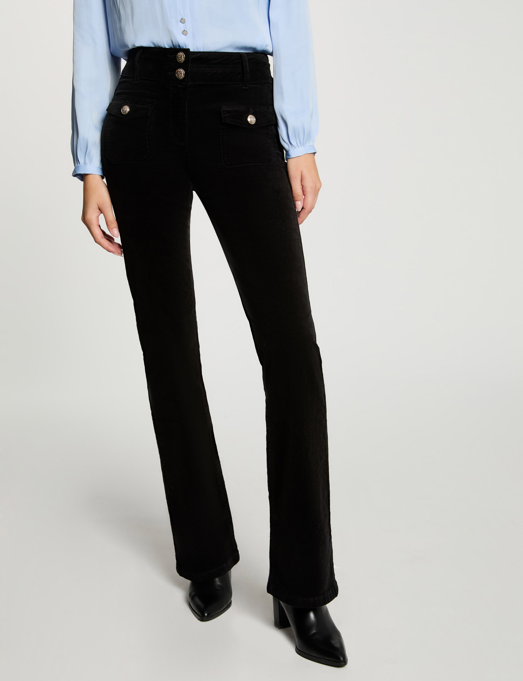 Pantalón ajustado terciopelo negro mujer