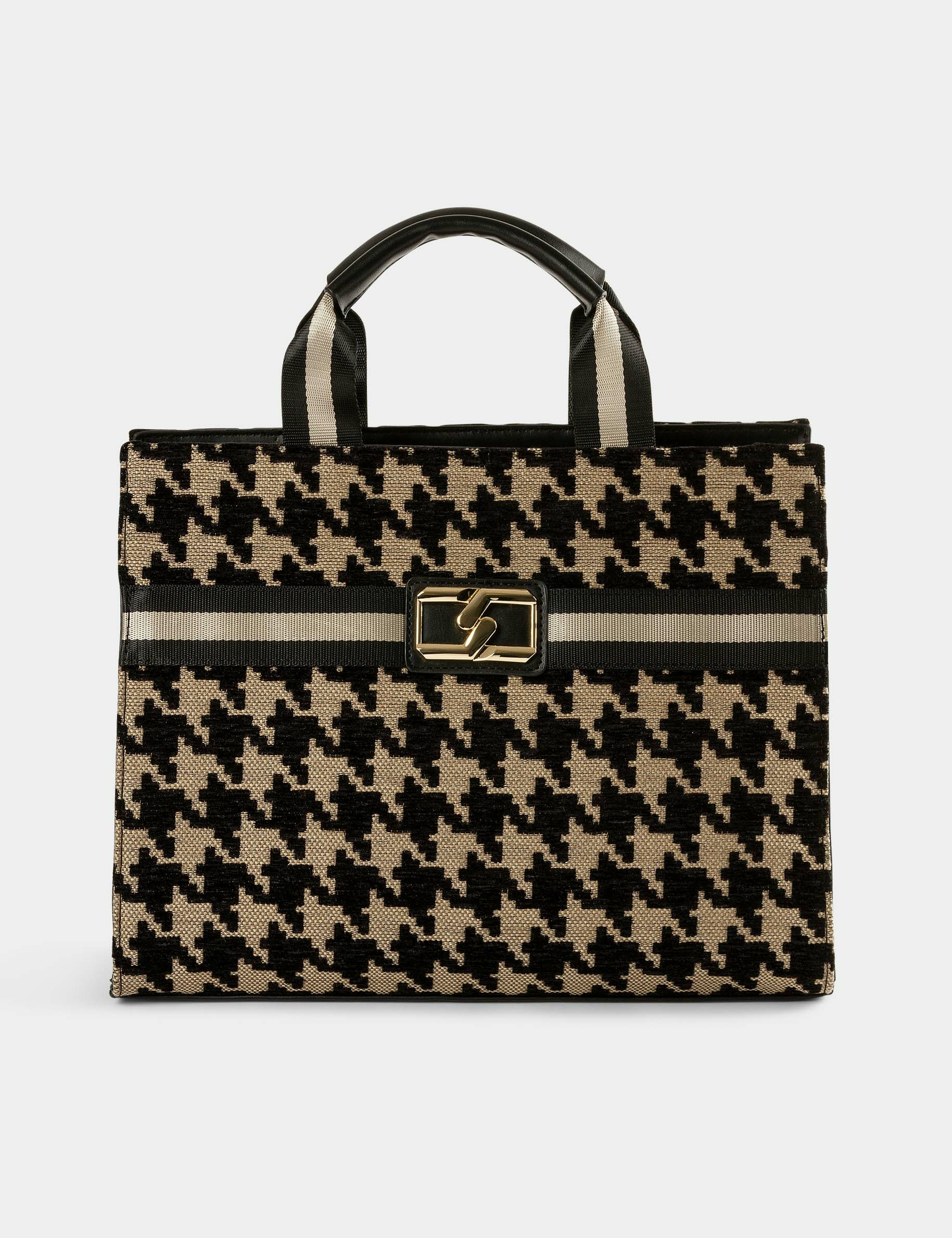 bolso shopper estampado pata de gallo marron mujer Bolso shopper estampado pata de gallo marrón mujer