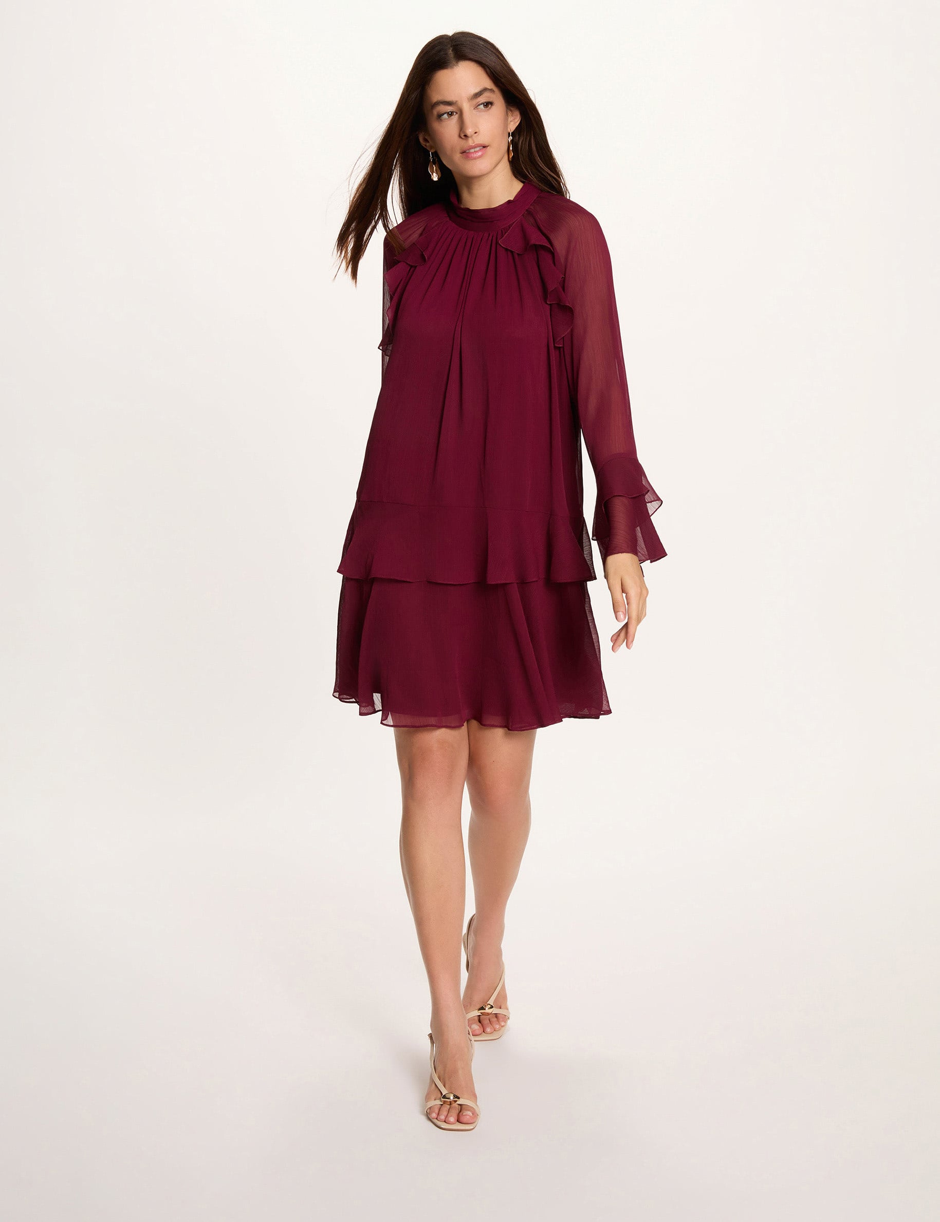 Vestido corto fluido ciruela mujer