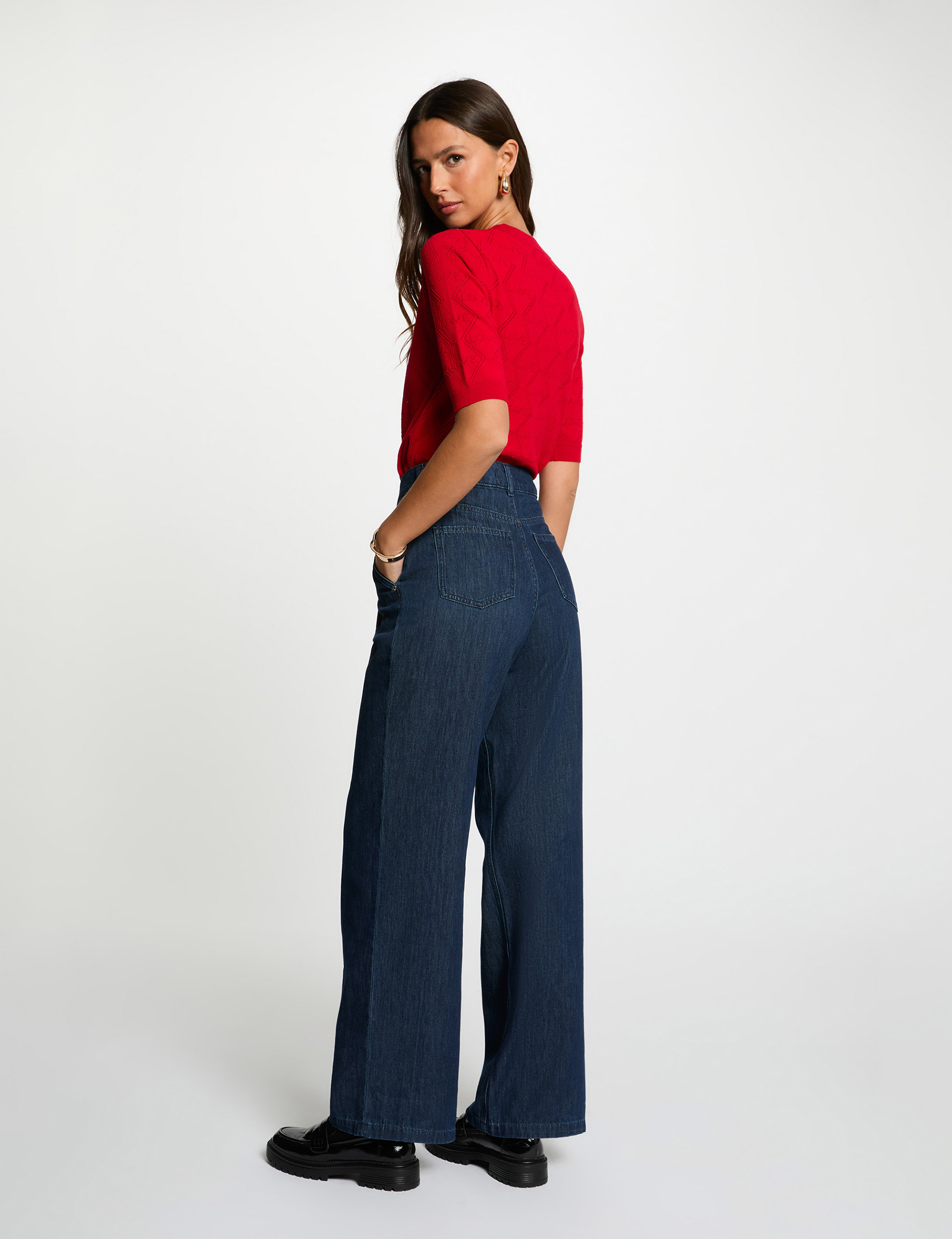 Jersey calado mangas 3/4 rojo mujer