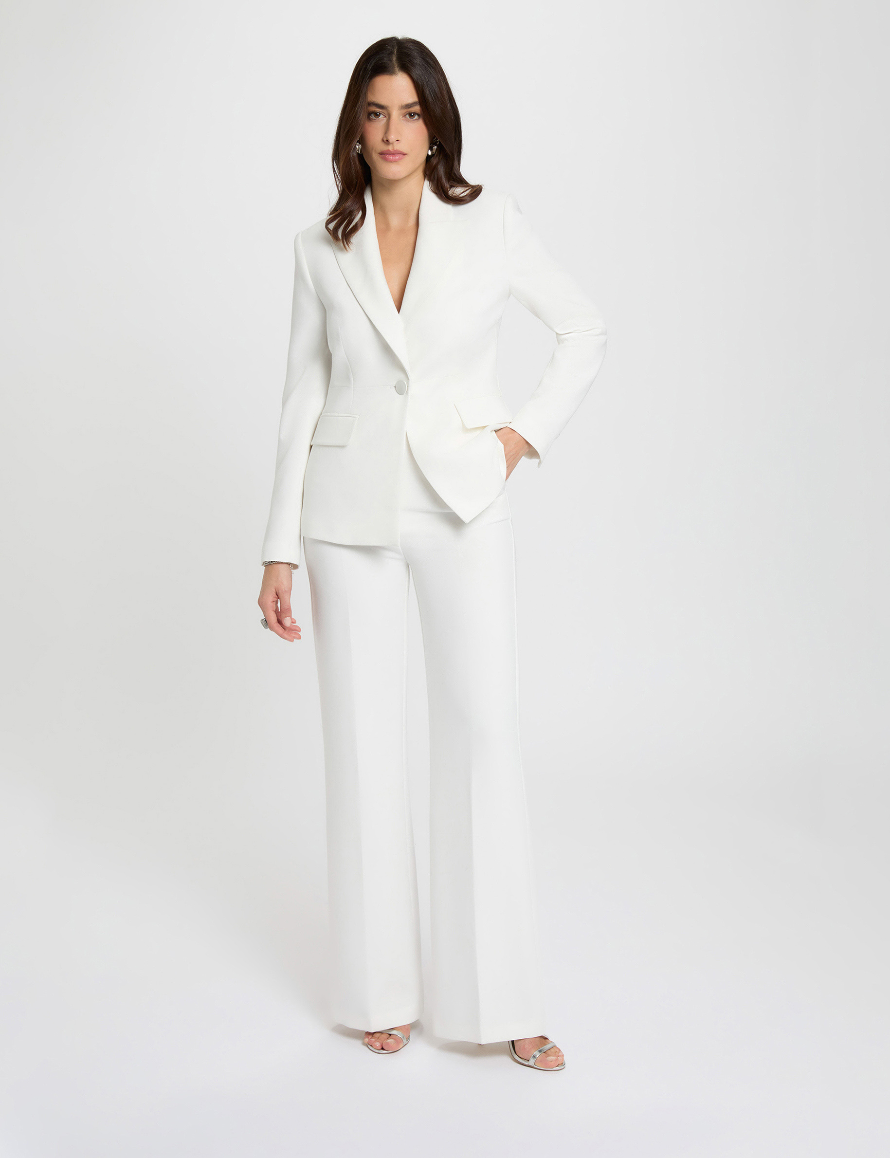 Pantal&oacute;n ancho de tiro alto blanco mujer