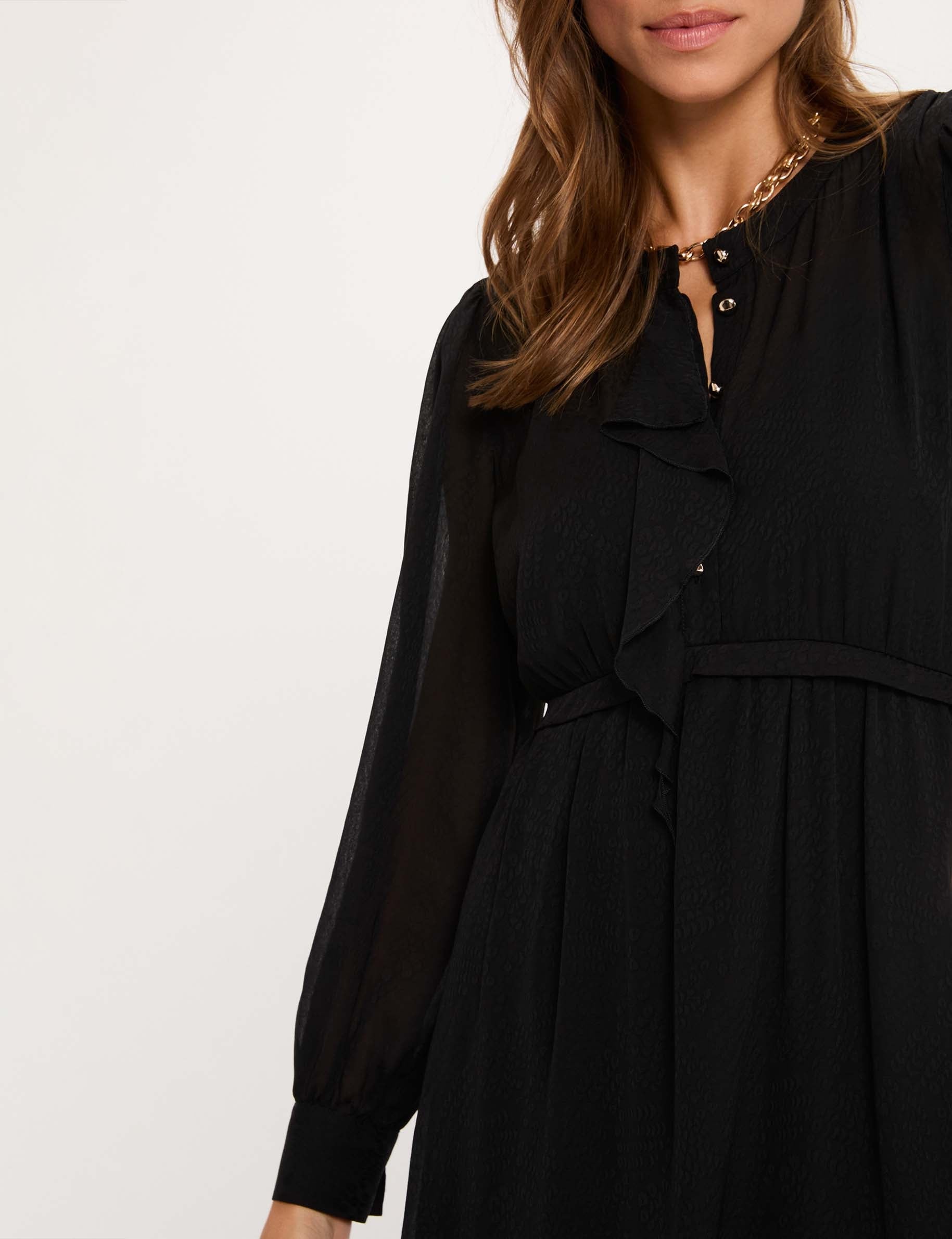 Vestido corto de jacquard negro mujer