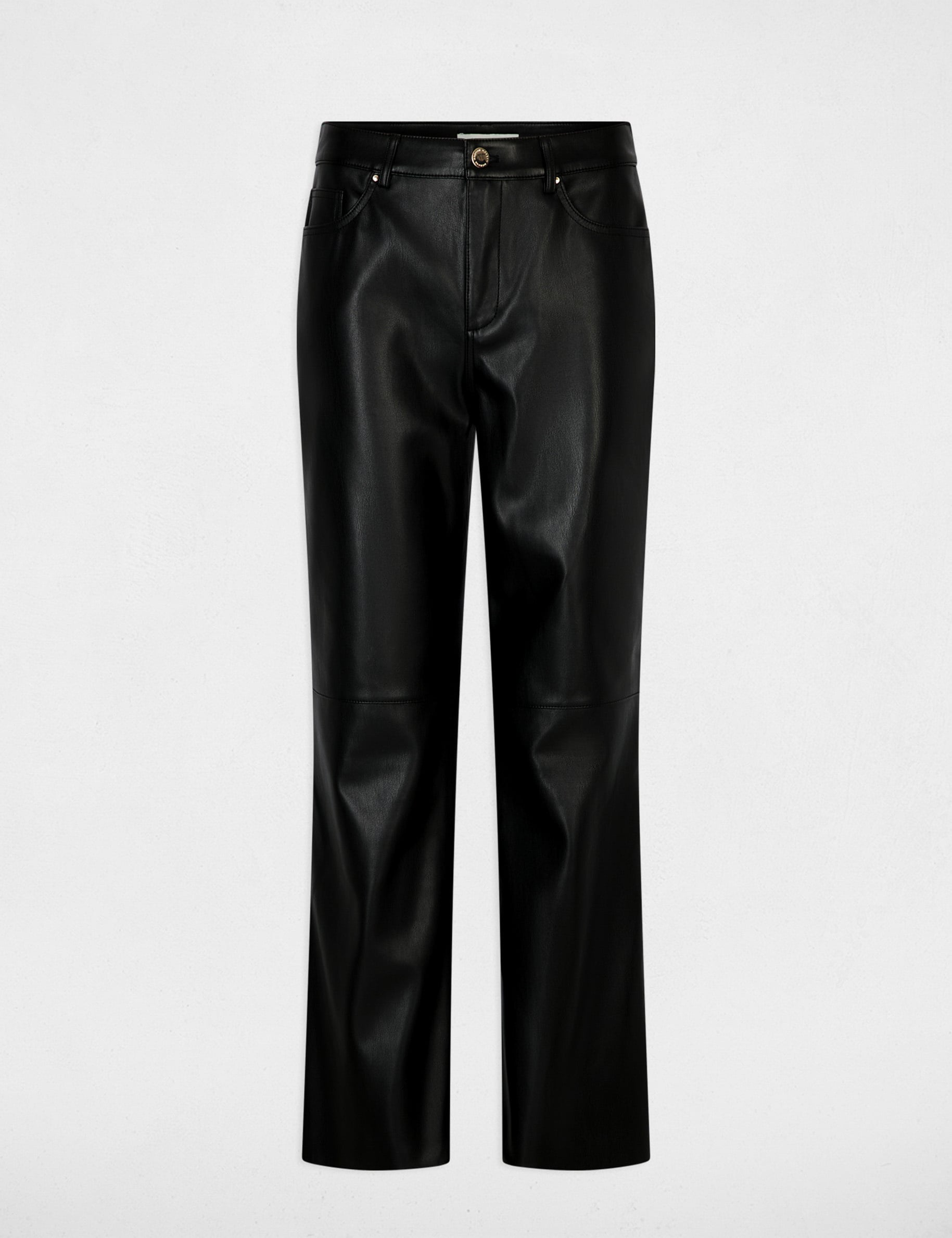 Pantal&oacute;n bootcut de cuero sint&eacute;tico negro mujer