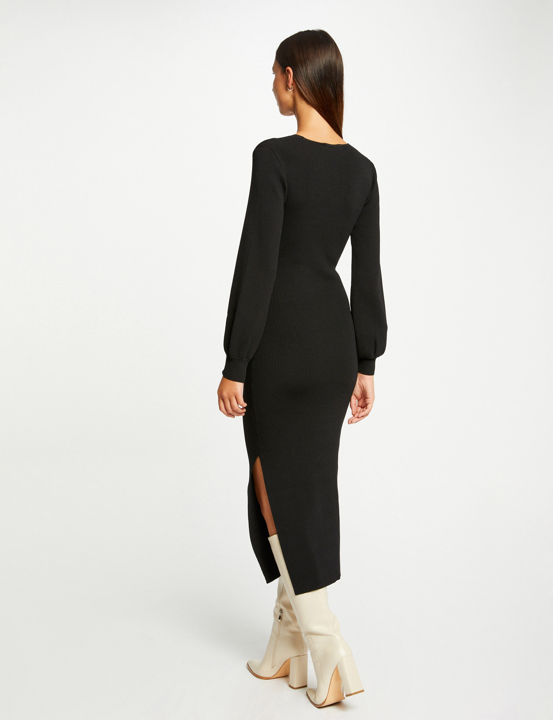Vestido de punto largo ajustado negro mujer