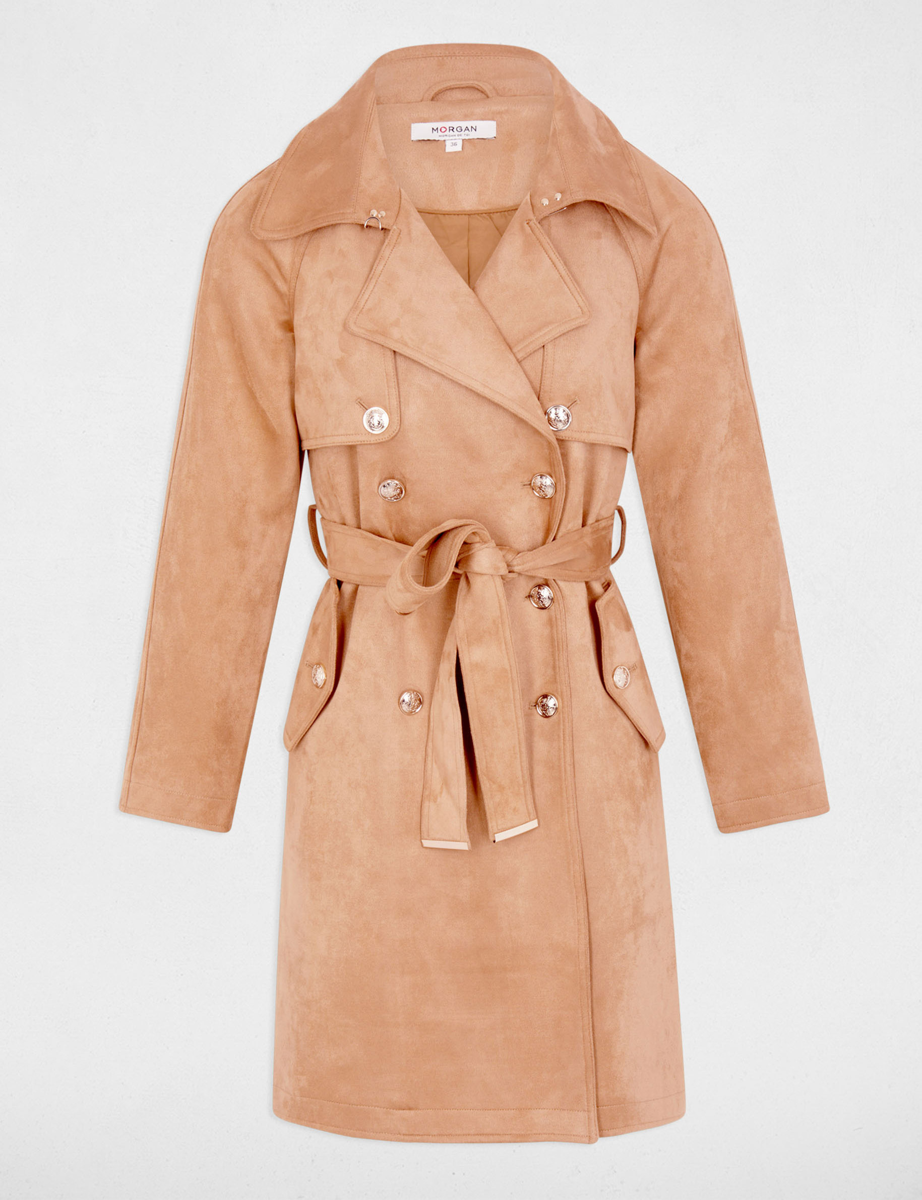 Gabardina larga de antelina marron clair mujer