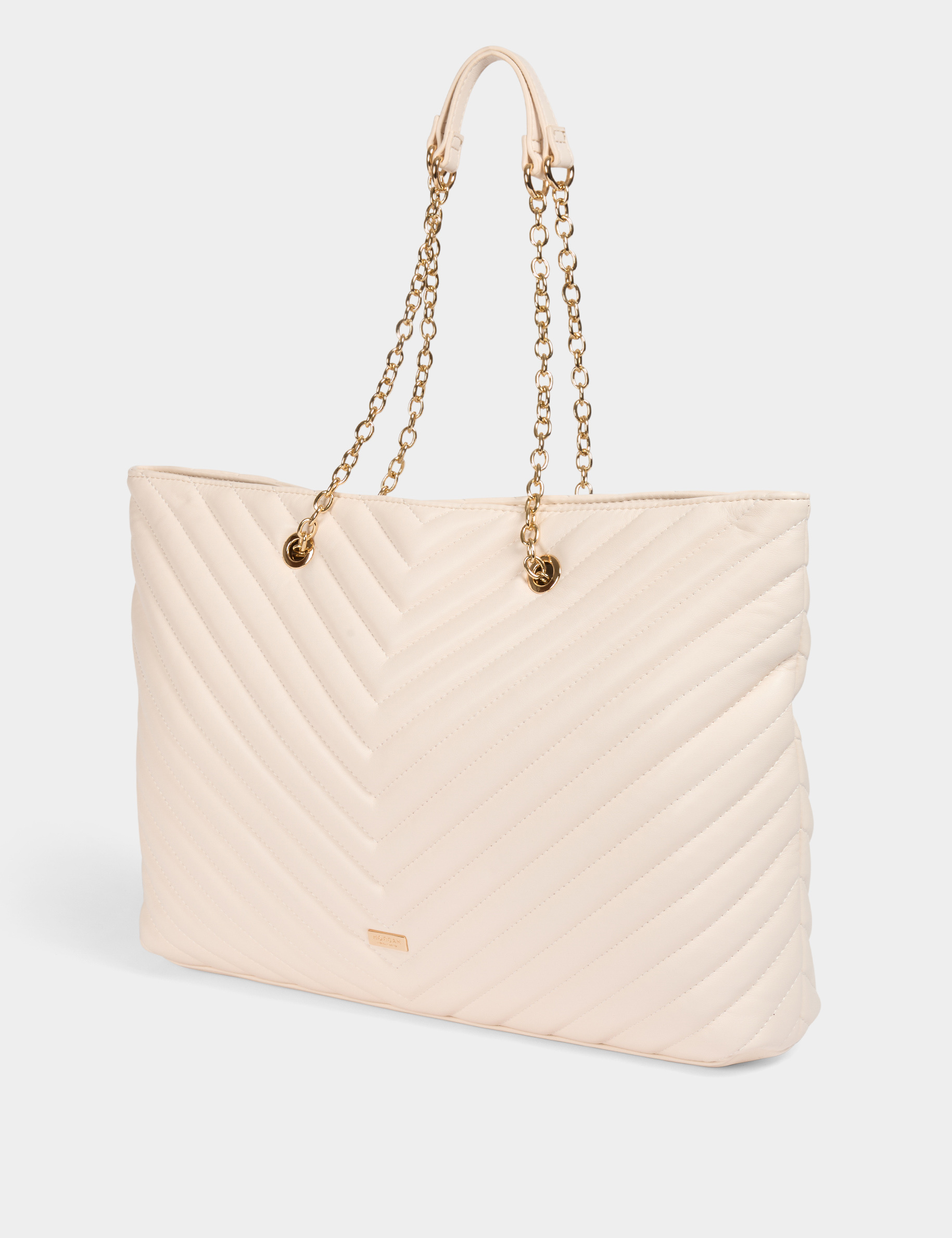 Bolso shopper acolchado marfil mujer