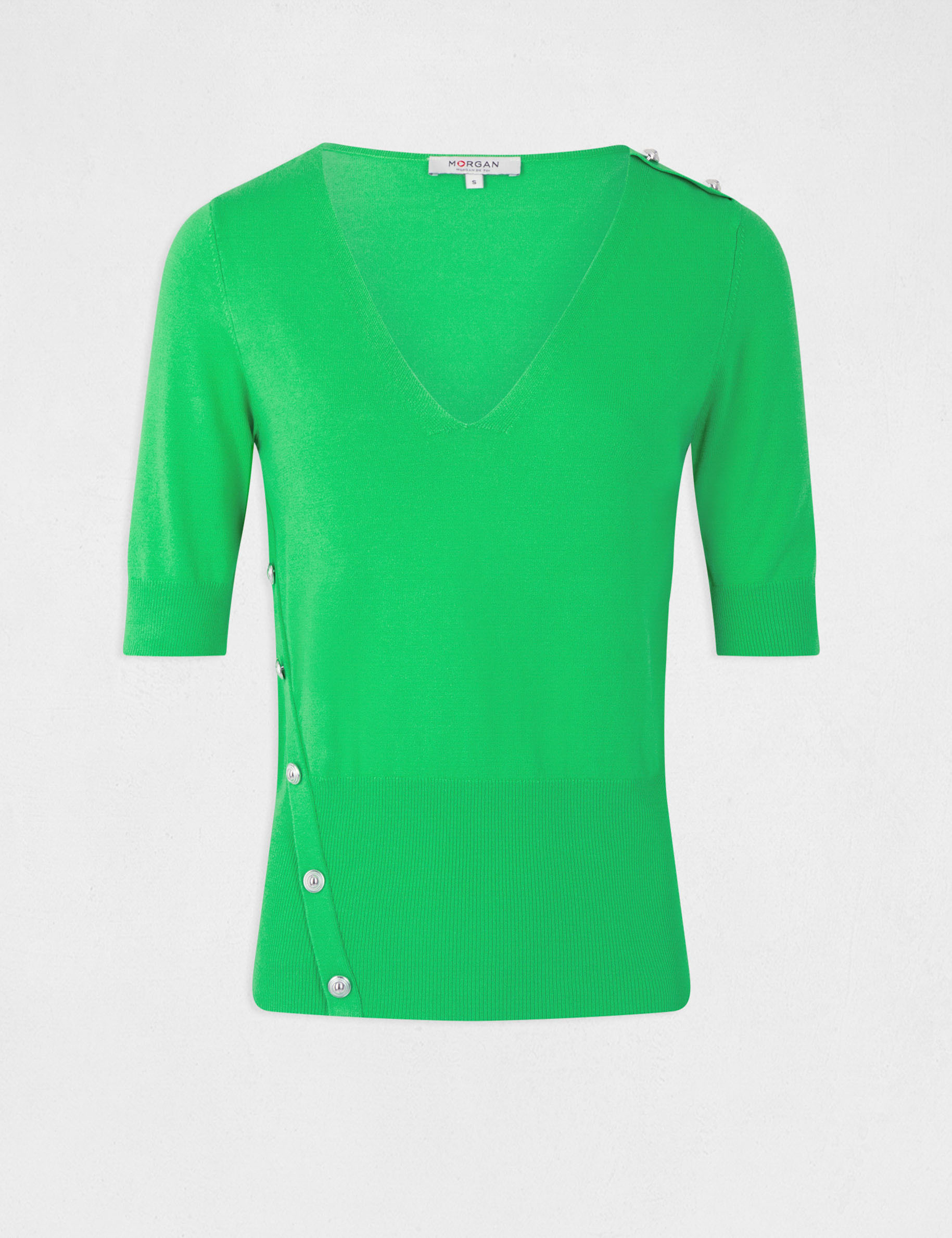 Jersey manga 3/4 con botones verde claro mujer
