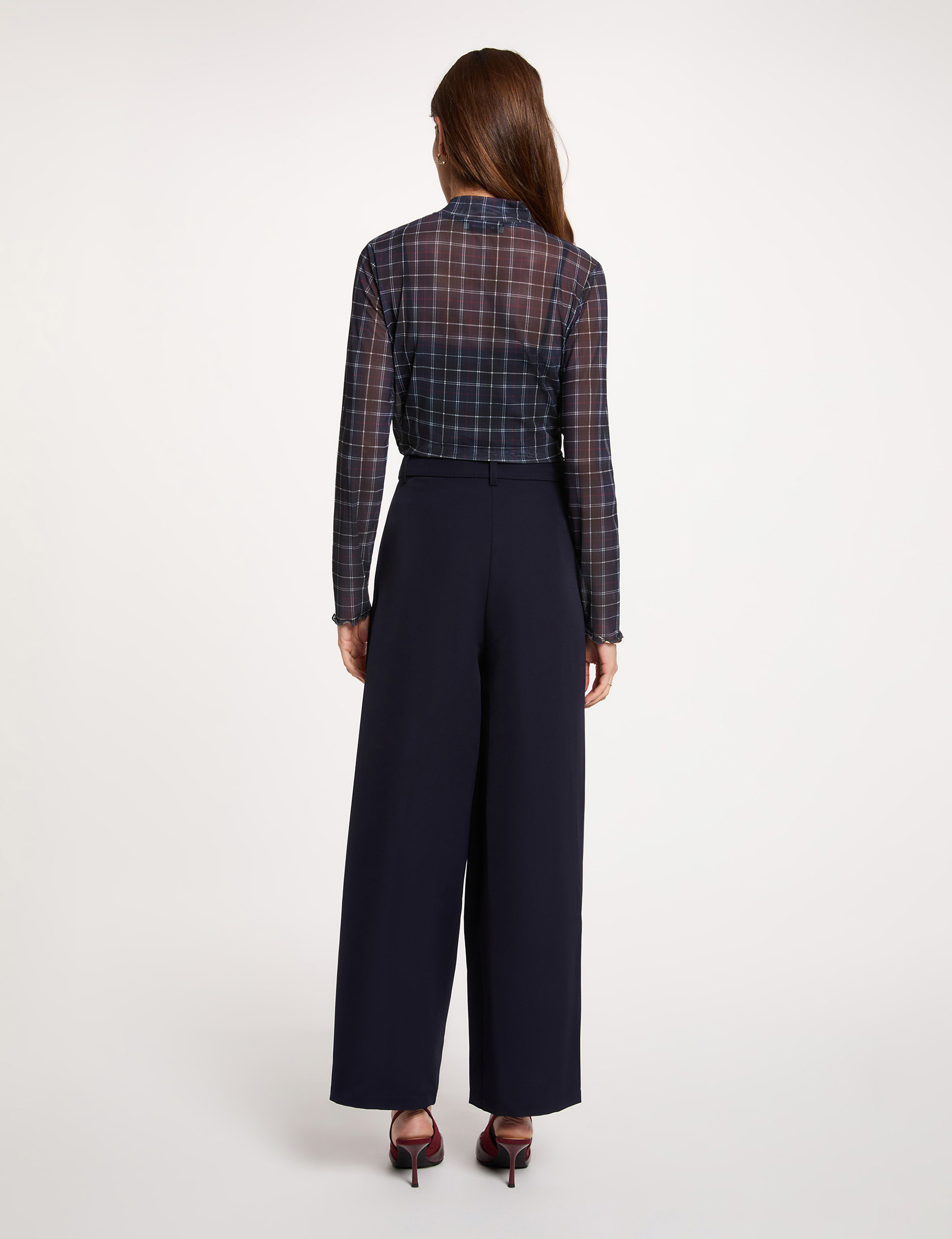 Pantal&oacute;n ancho de tiro alto azul marino mujer