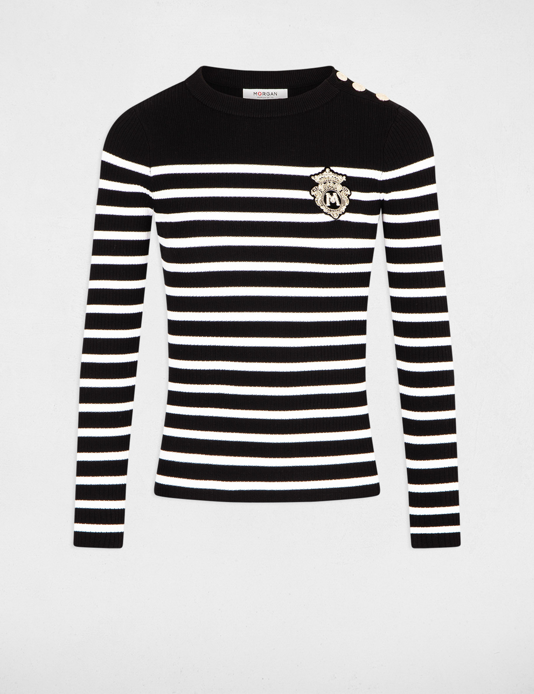 Jersey manga larga con rayas negro mujer