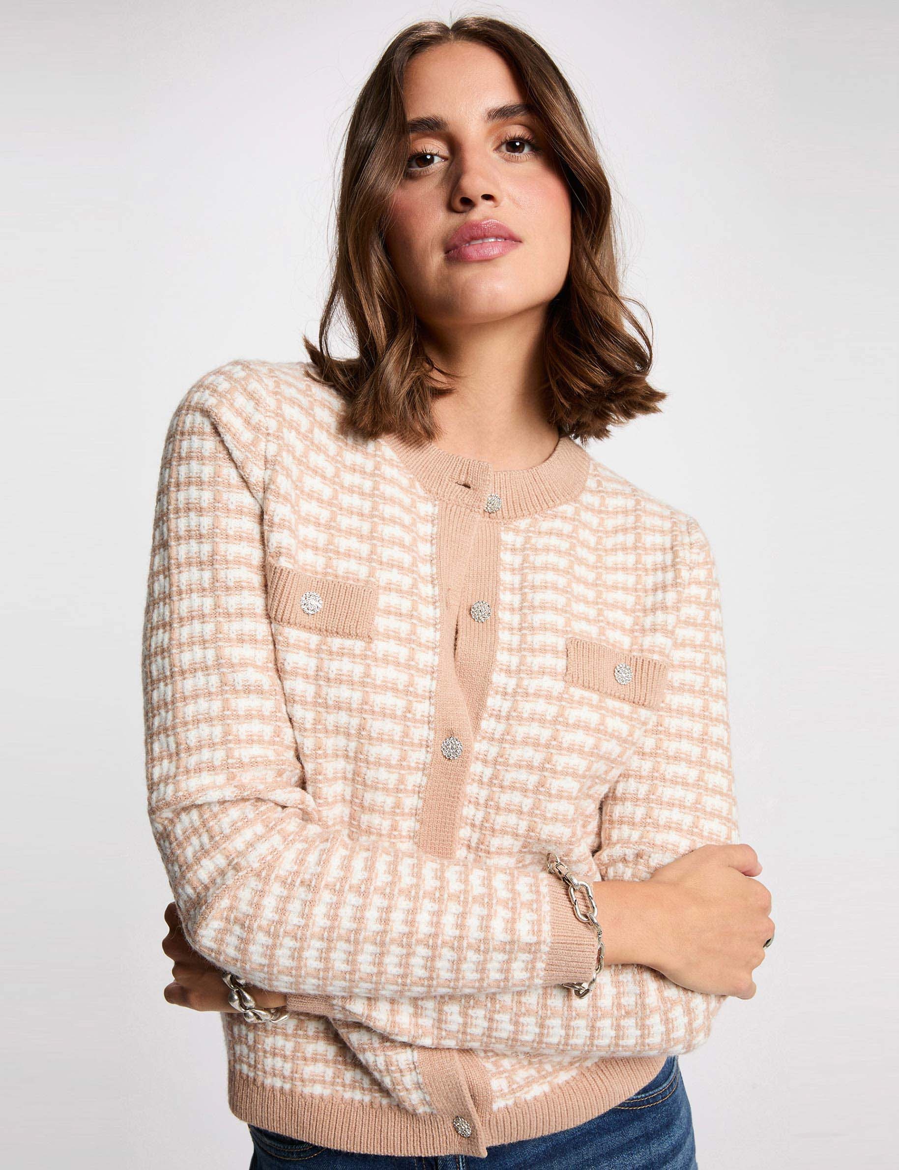 C&aacute;rdigan ajustado jacquard topo mujer