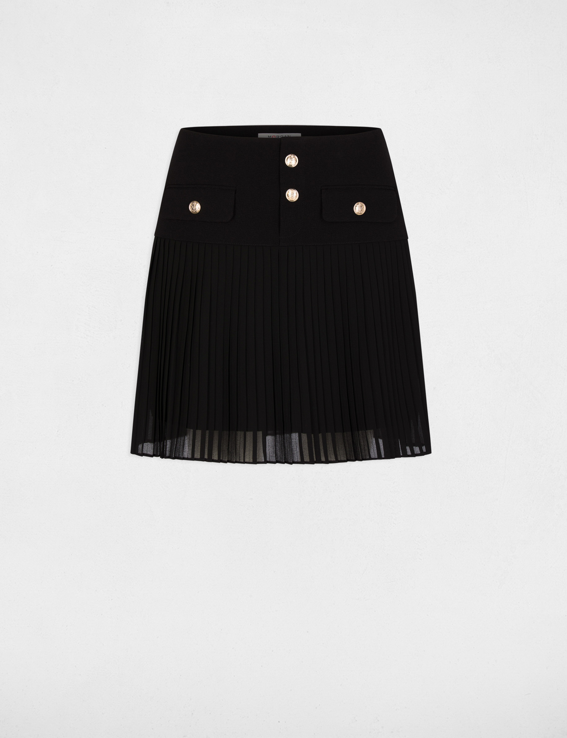 Falda corta plisada negro mujer