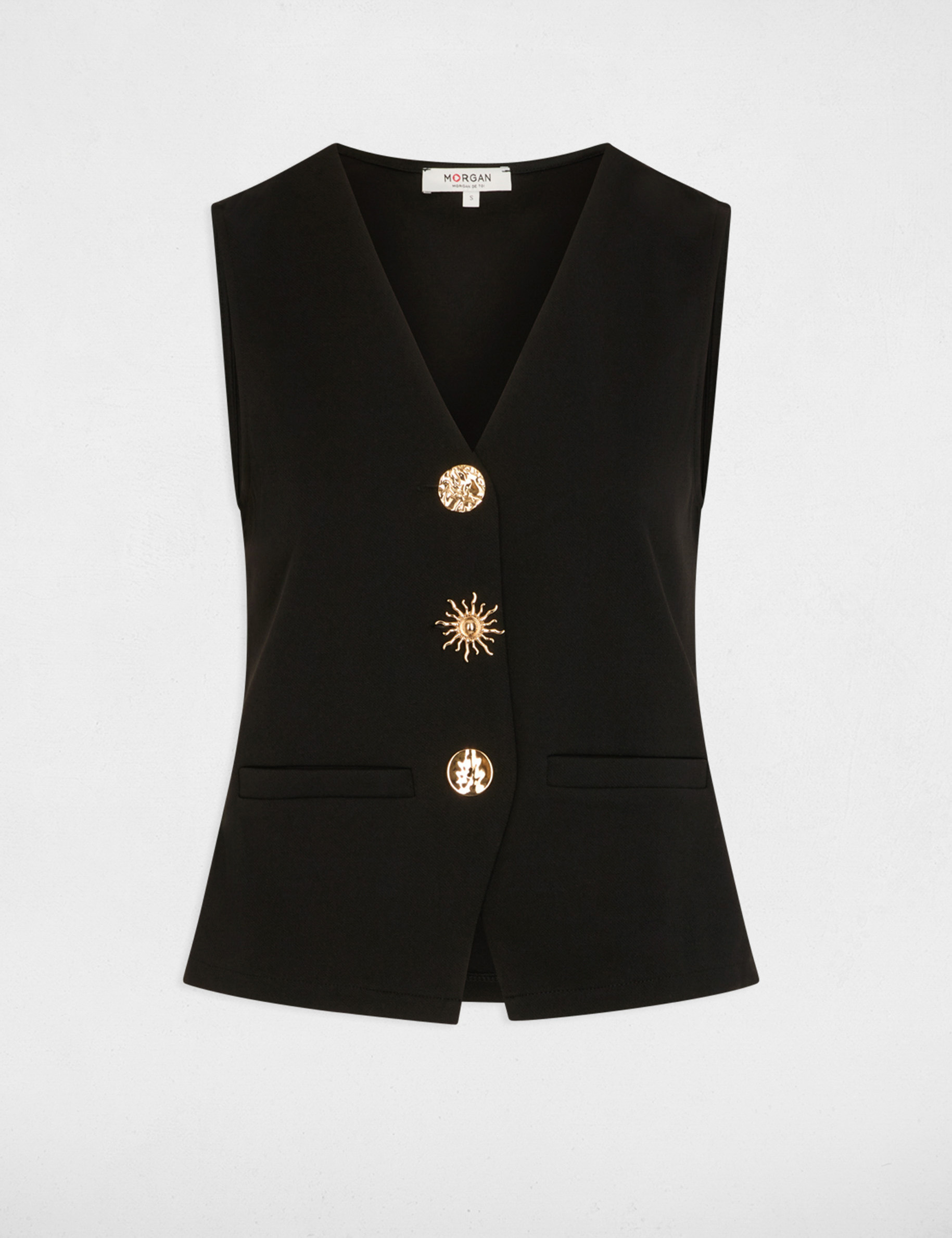 Chaleco sin mangas cuello v negro mujer