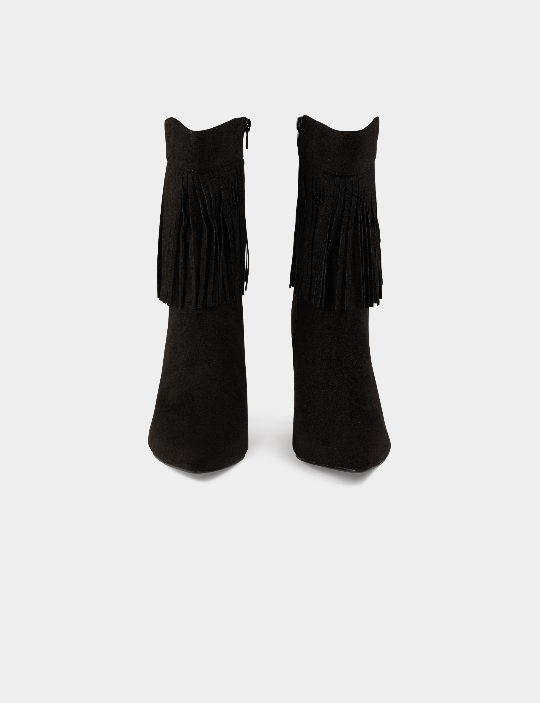 Botines de tacón con flecos negro mujer