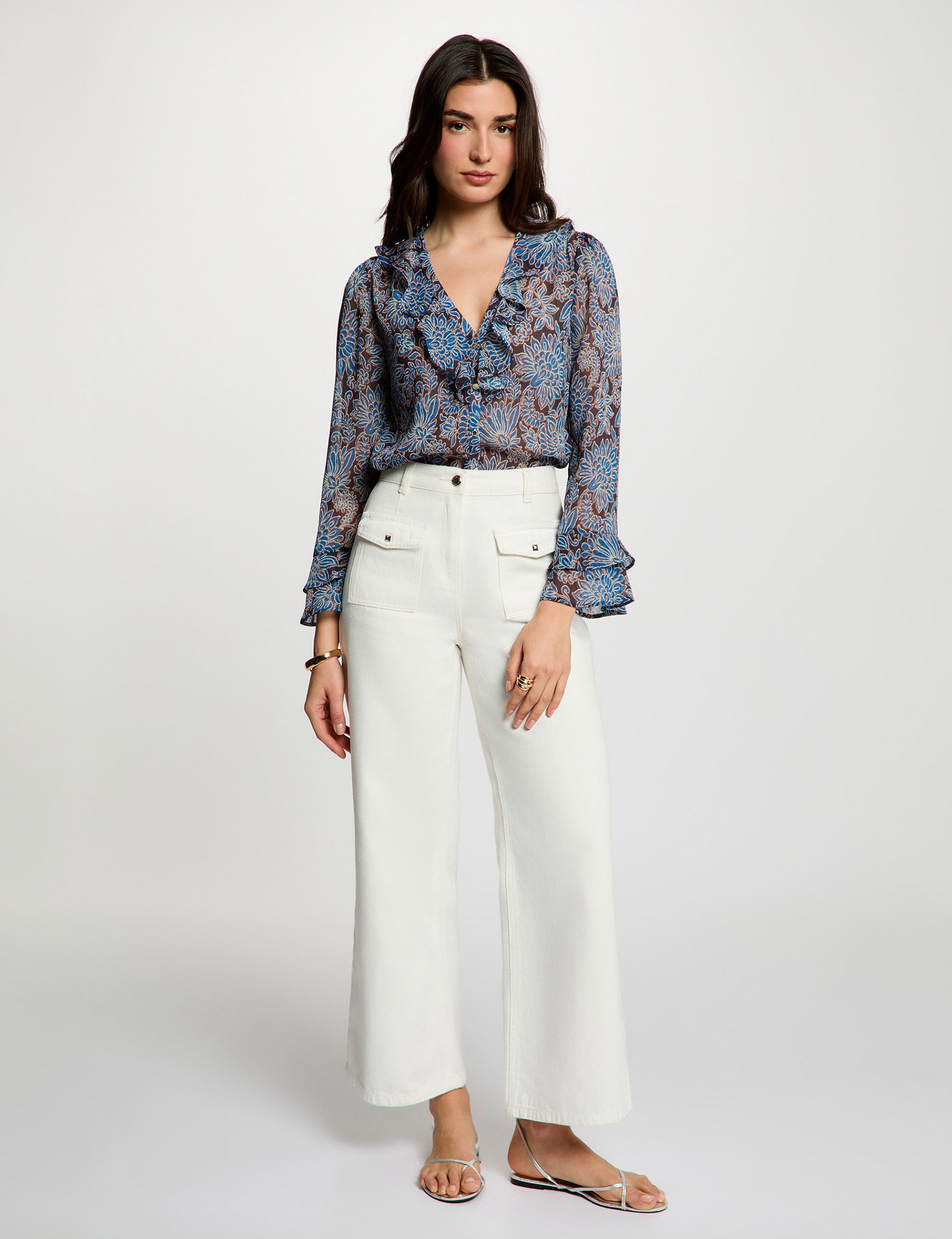 Camisa de gasa ajustada multicolor mujer