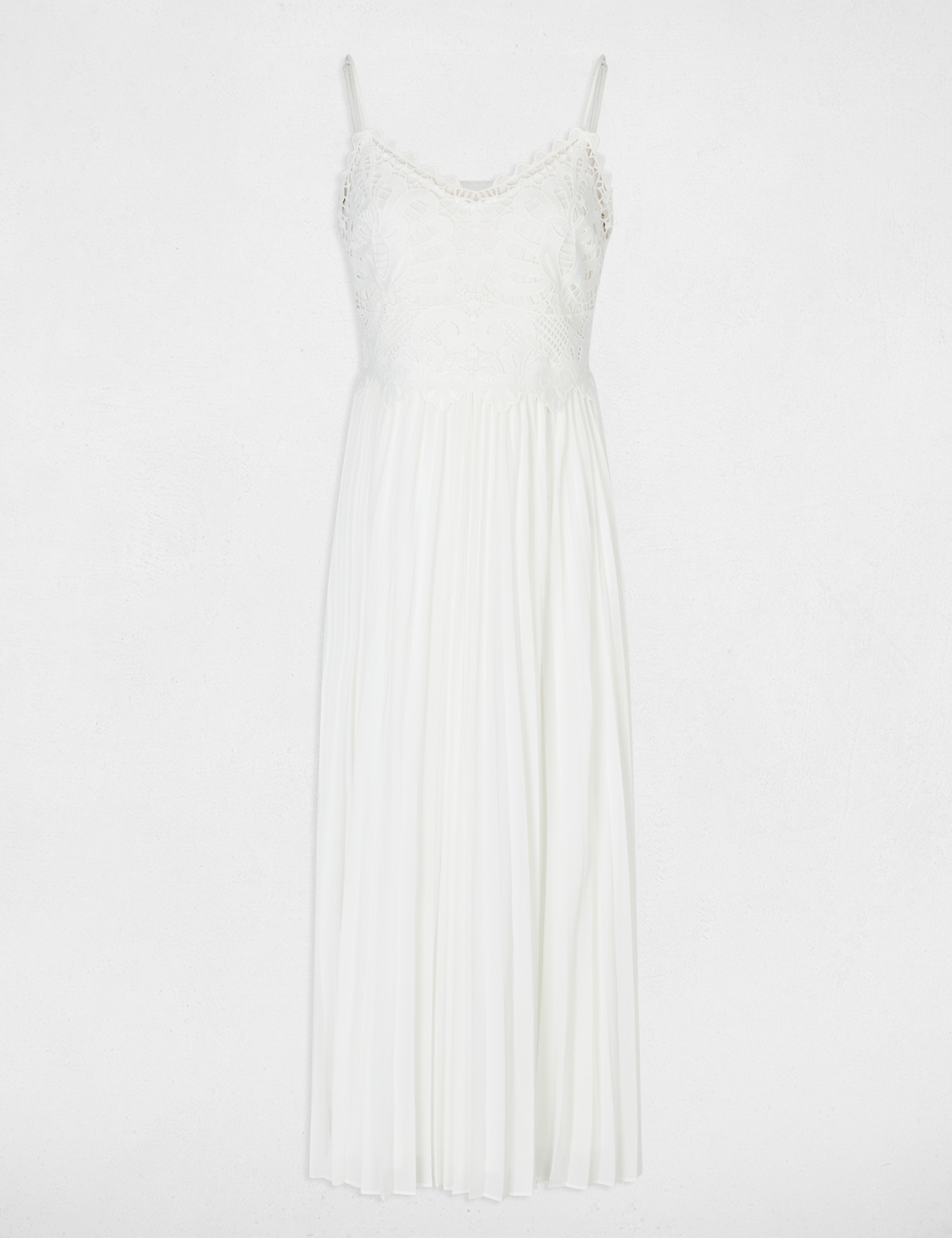 Vestido largo de encaje blanco mujer