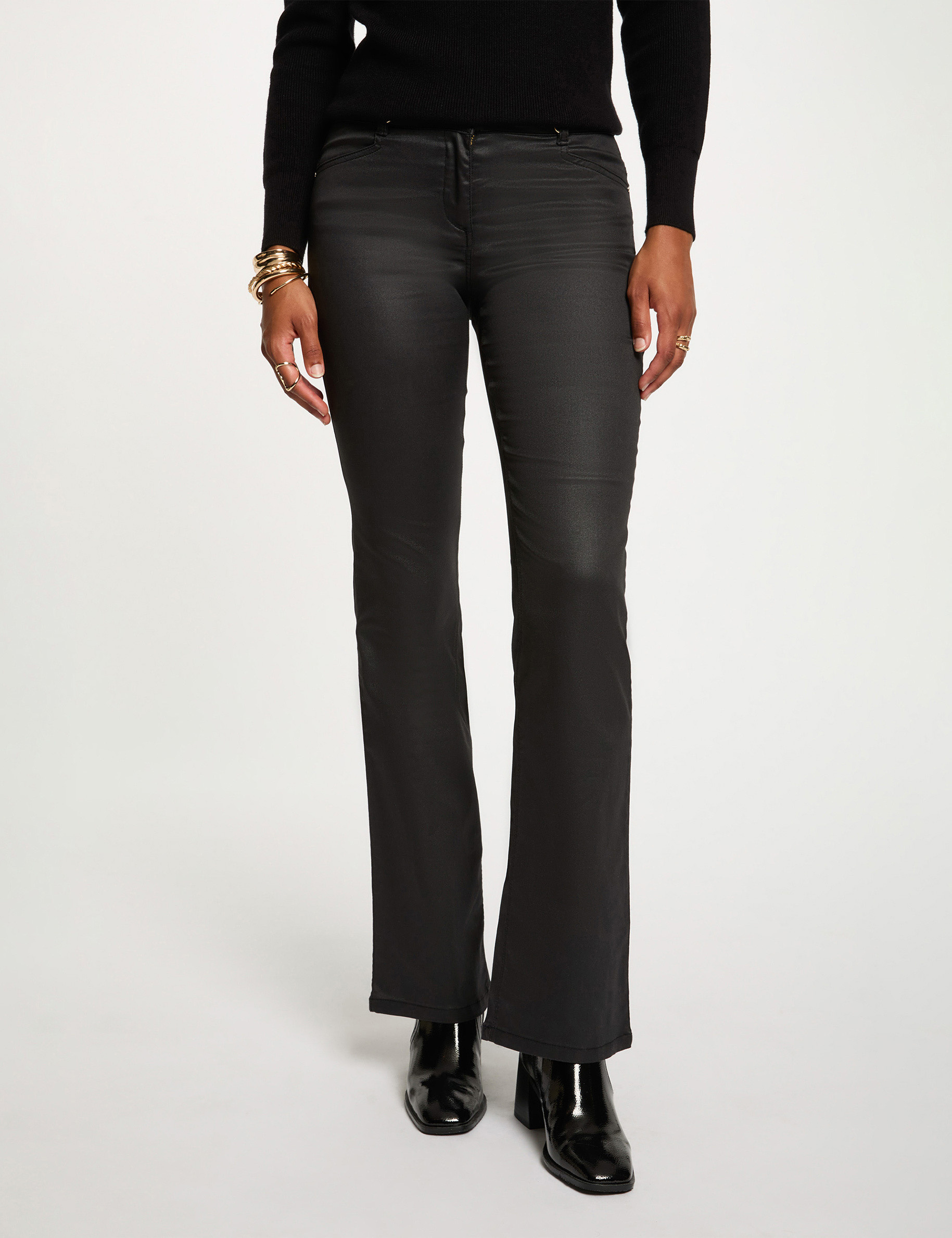 pantalon bootcut encerado negro mujer Pantalón bootcut encerado negro mujer