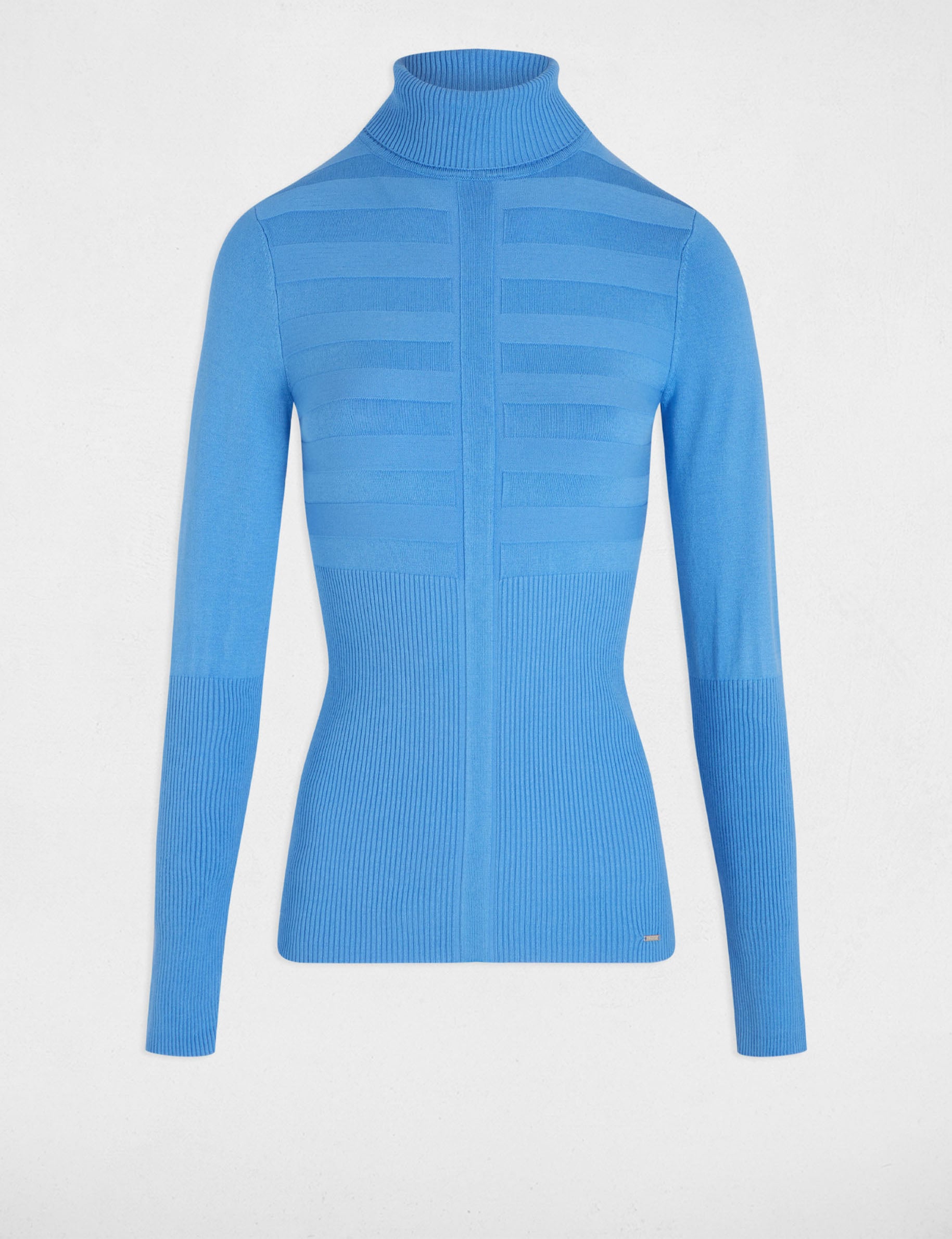 Jersey de cuello alto ajustado azul mujer