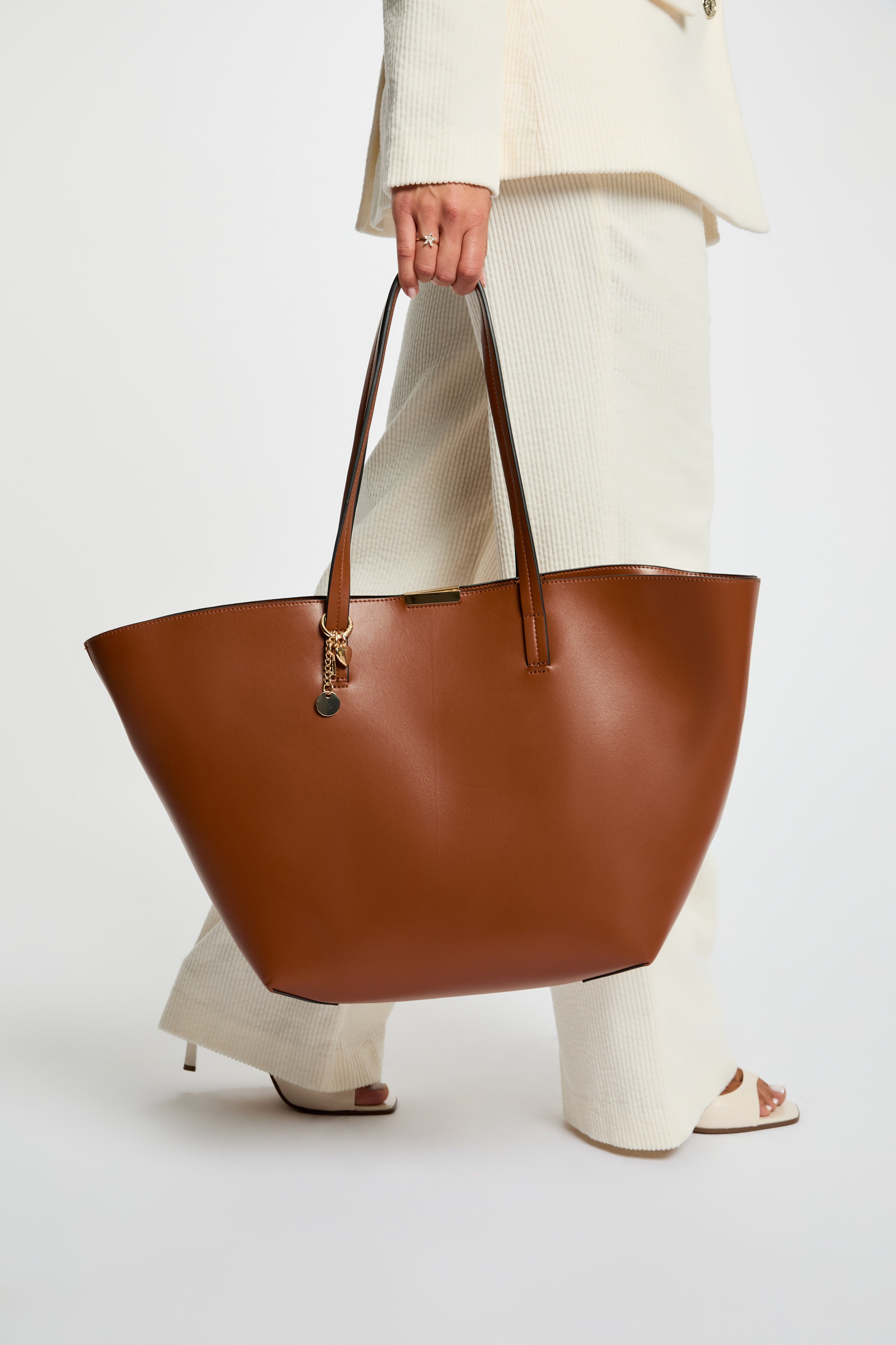 Bolso shopper de trapecio c&aacute;mel mujer