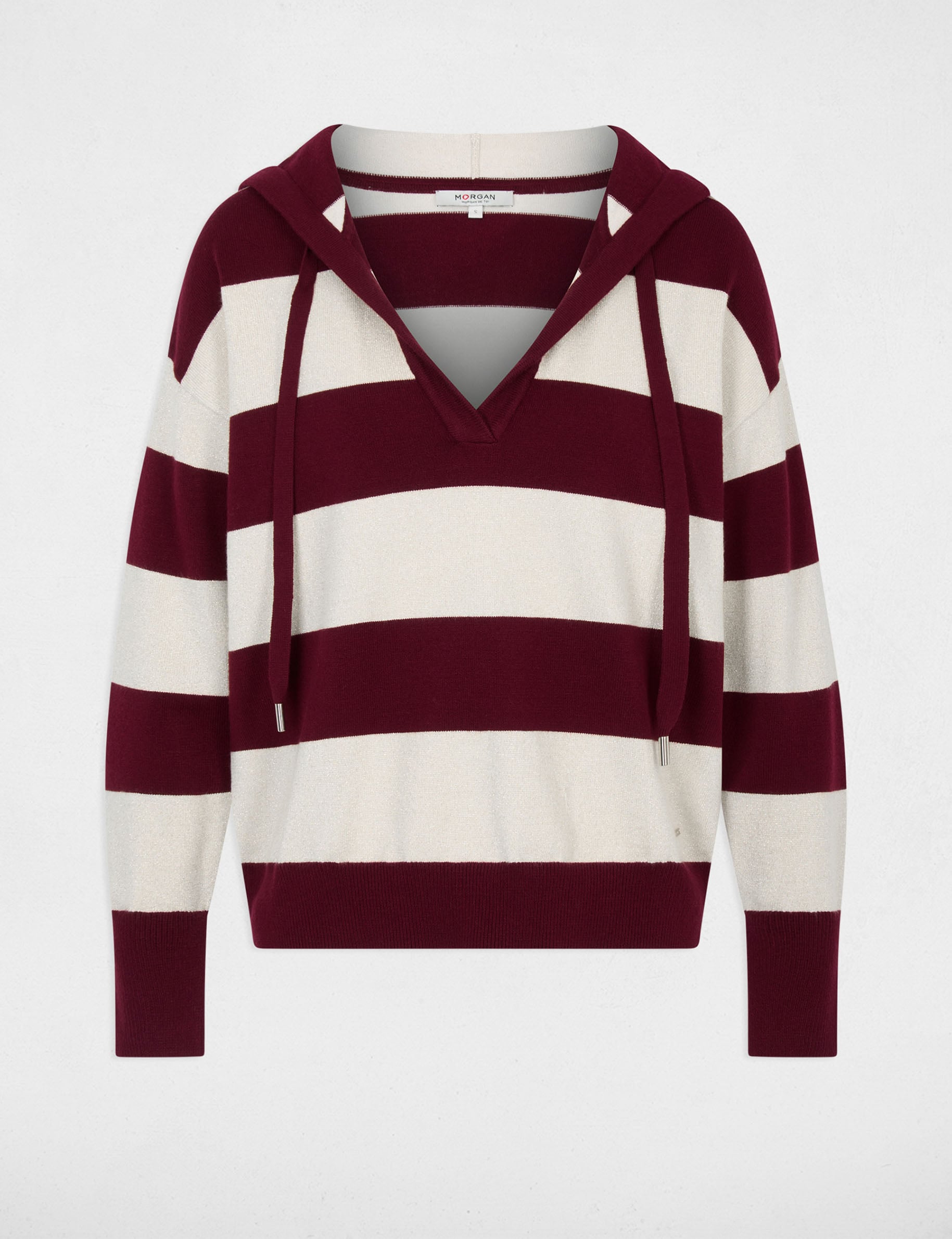 Jersey de rayas con capucha burdeos mujer
