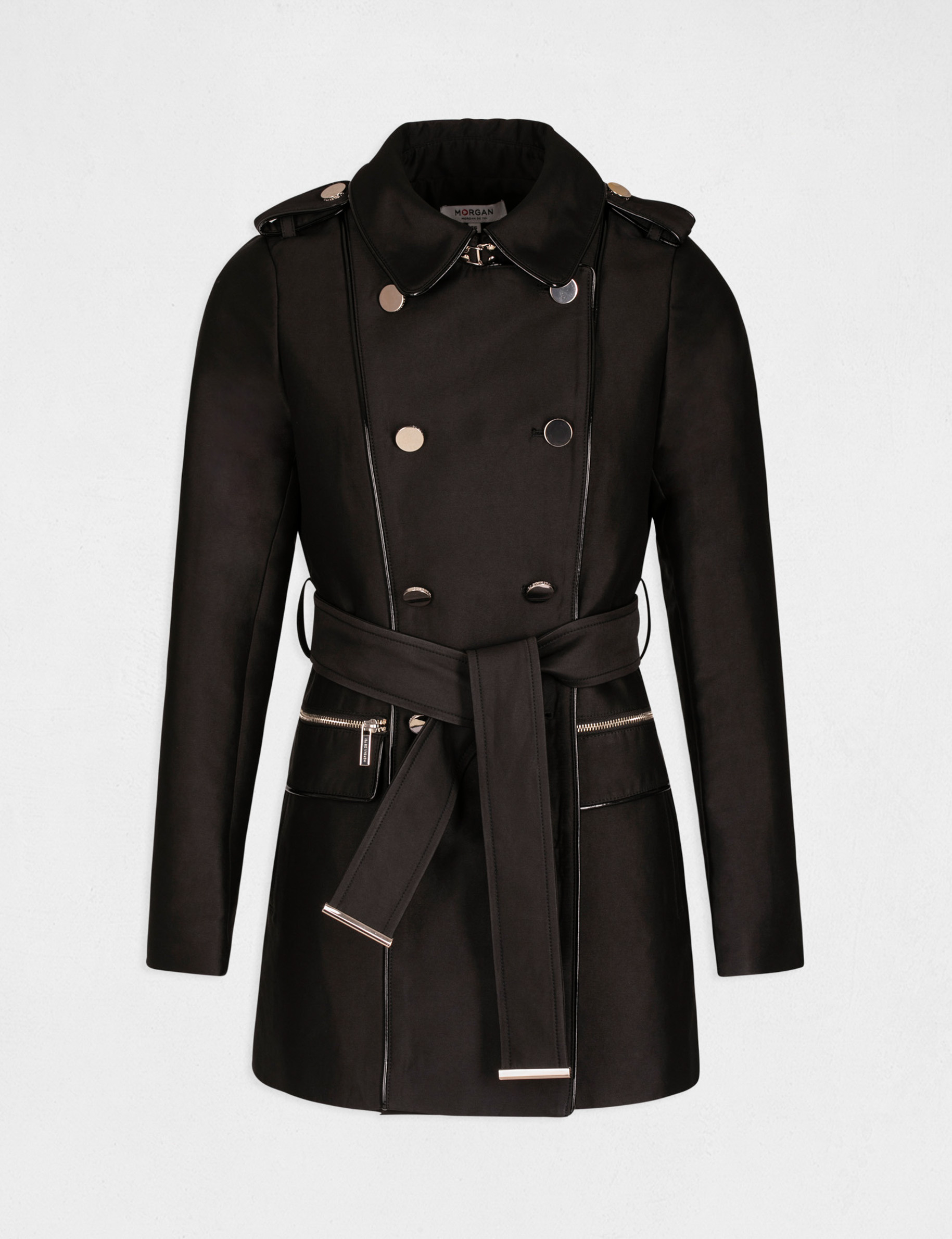 Gabardina recta con cintur&oacute;n negro mujer