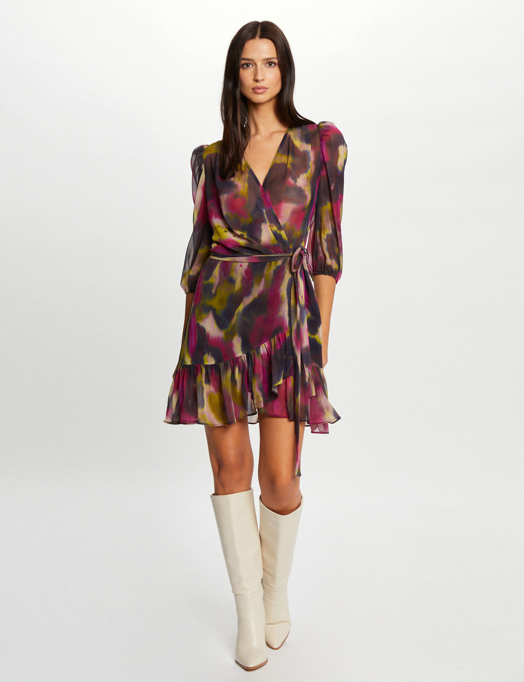 Vestido cruzado estampado abstracto multico mujer