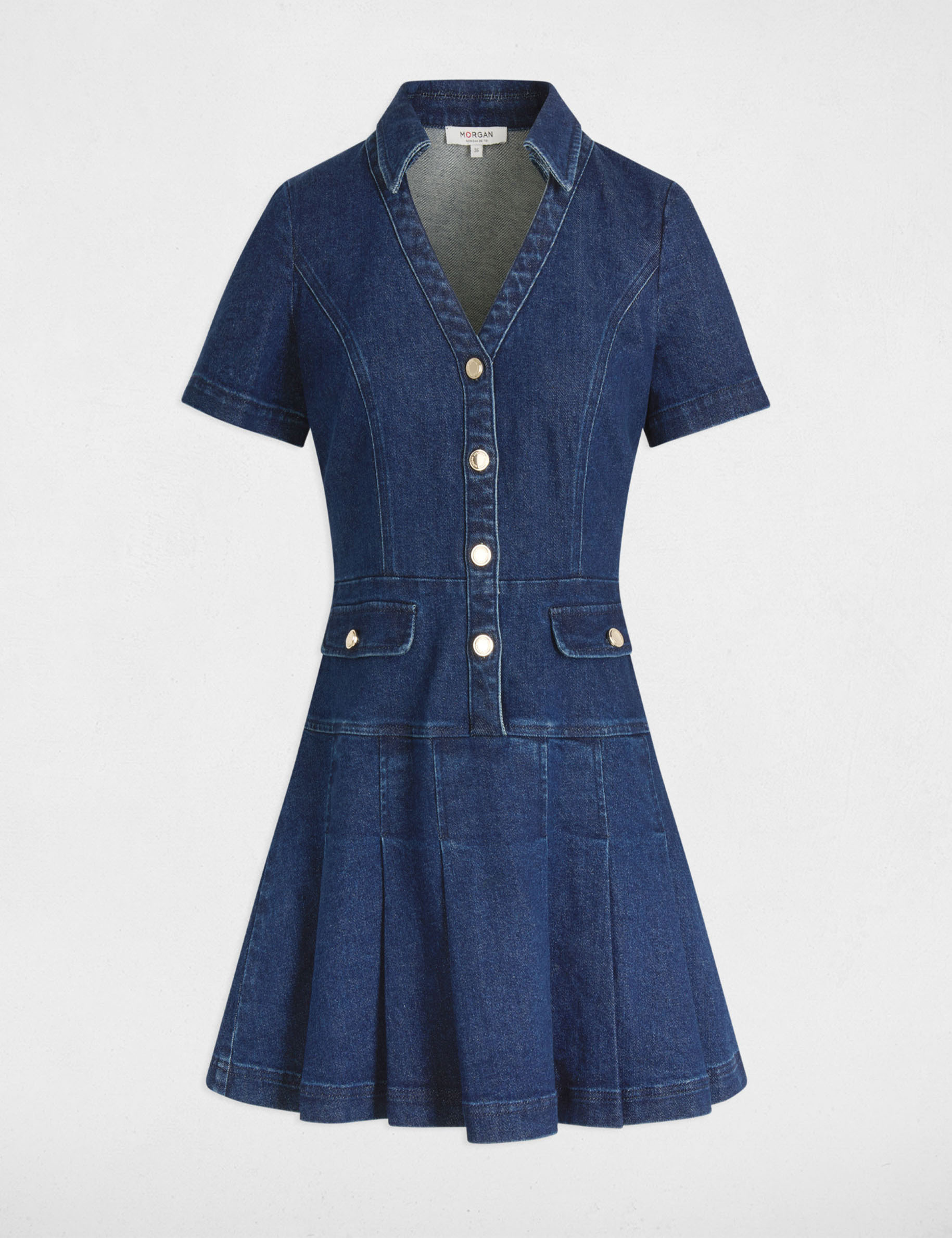 vestido corto evase vaquero denim crudo mujer Vestido corto evasé vaquero denim crudo mujer