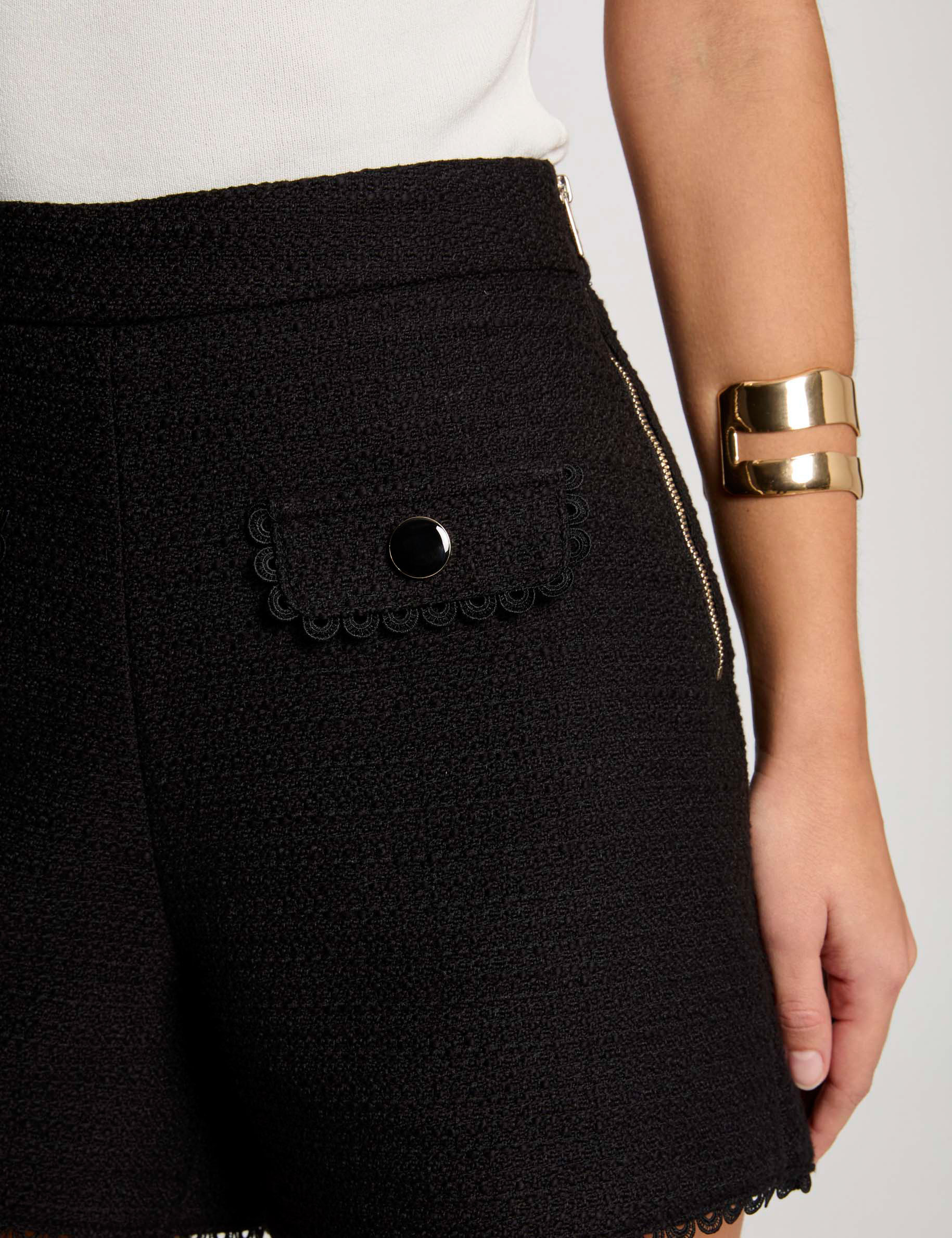 Short recto tweed negro mujer