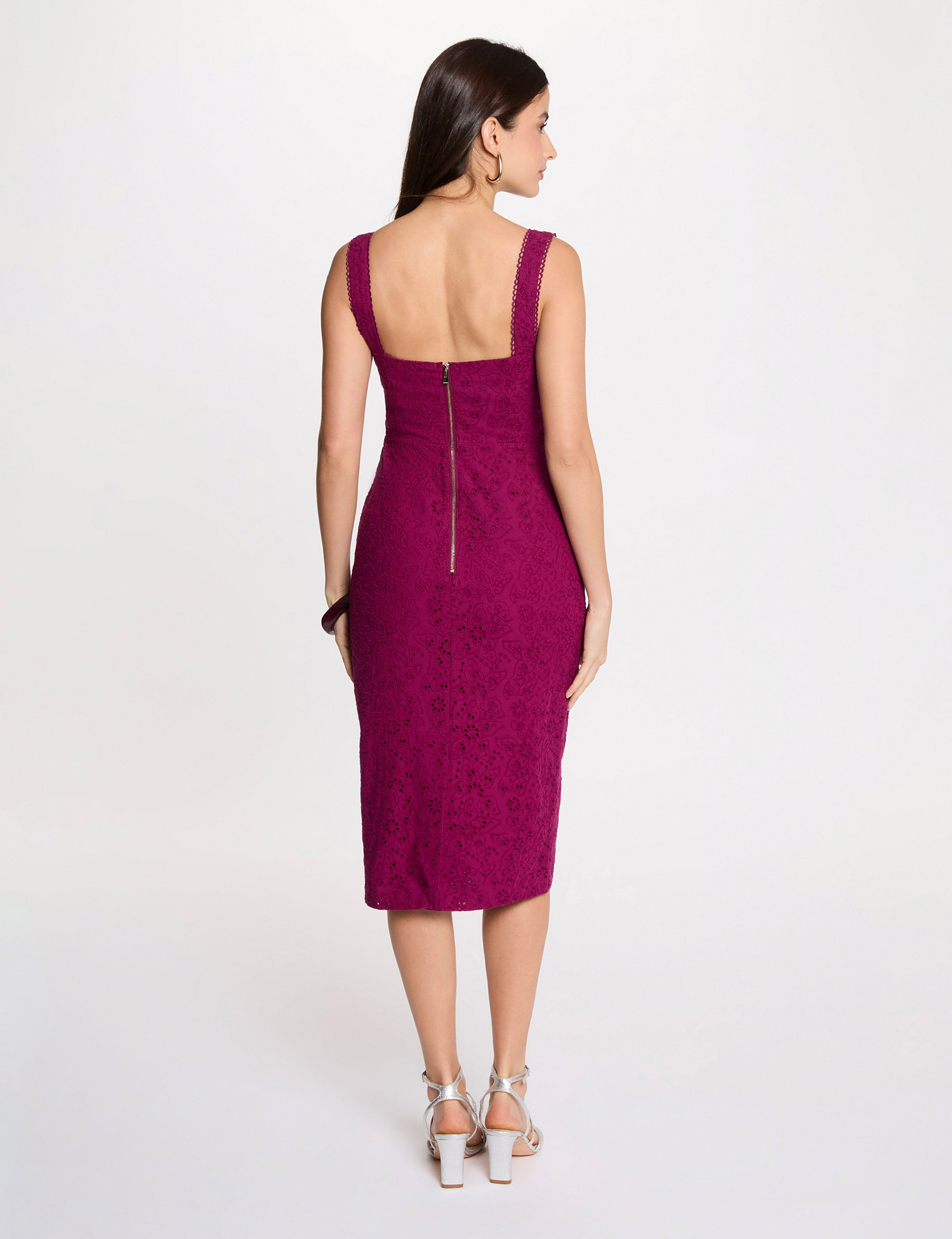 Vestido tubo bordado ingl&eacute;s ciruela mujer