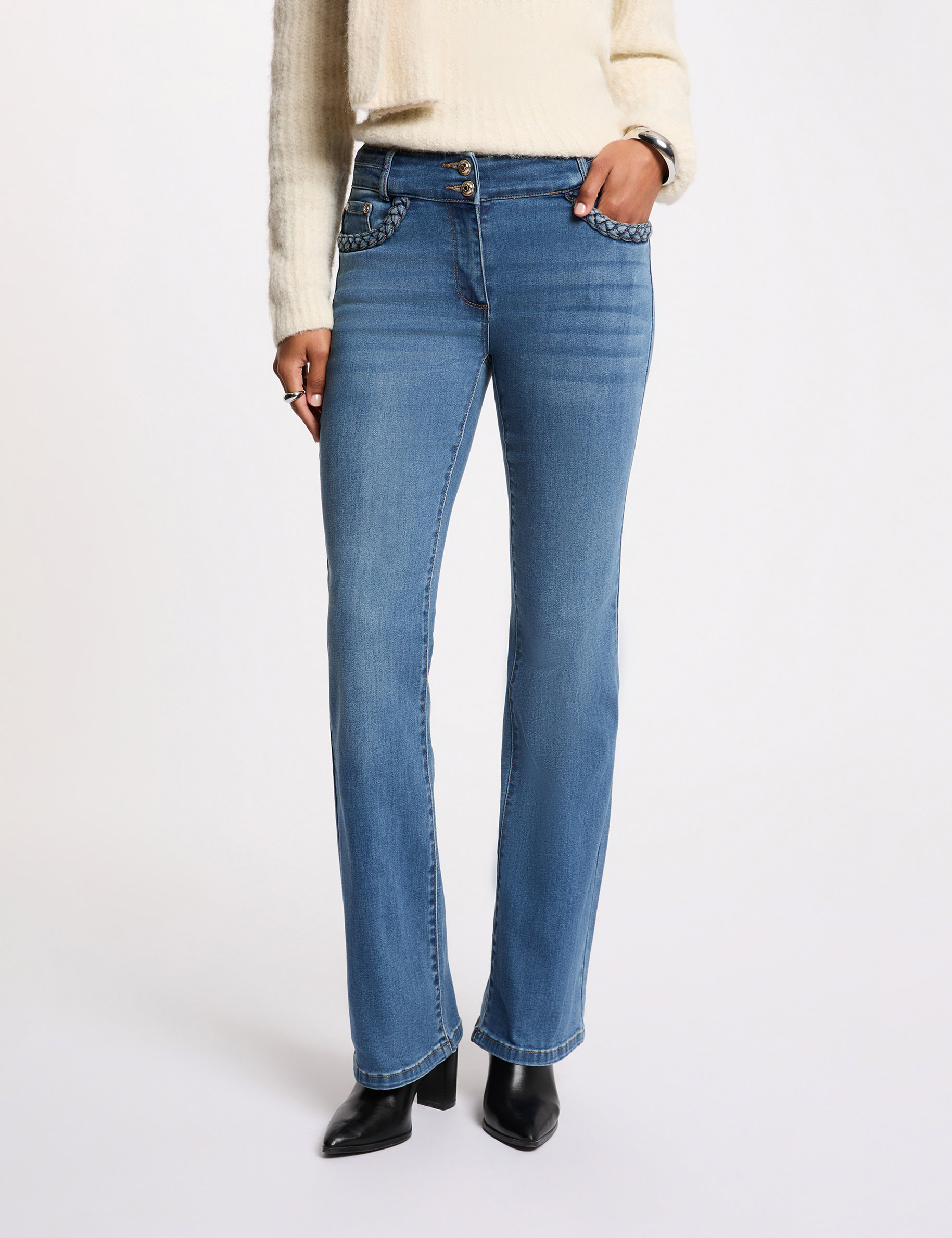 Vaquero bootcut trenzado denim stone mujer