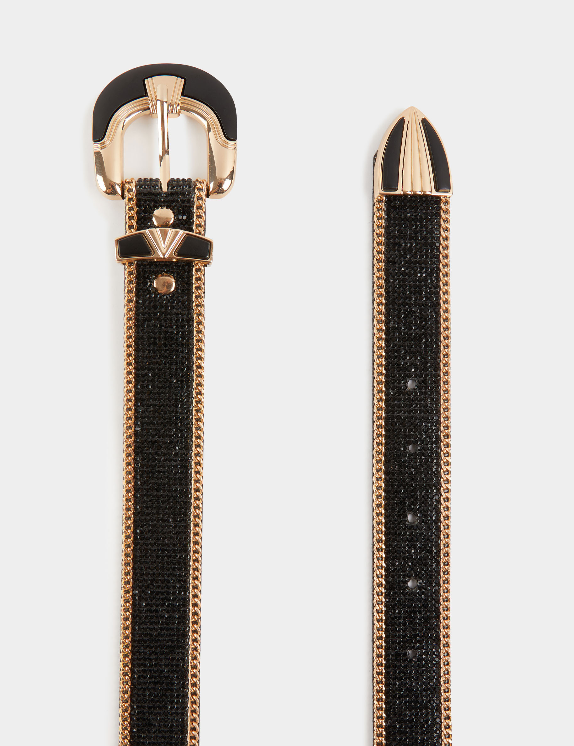cinturon con strass y cadenas negro mujer Cinturón con strass y cadenas negro mujer