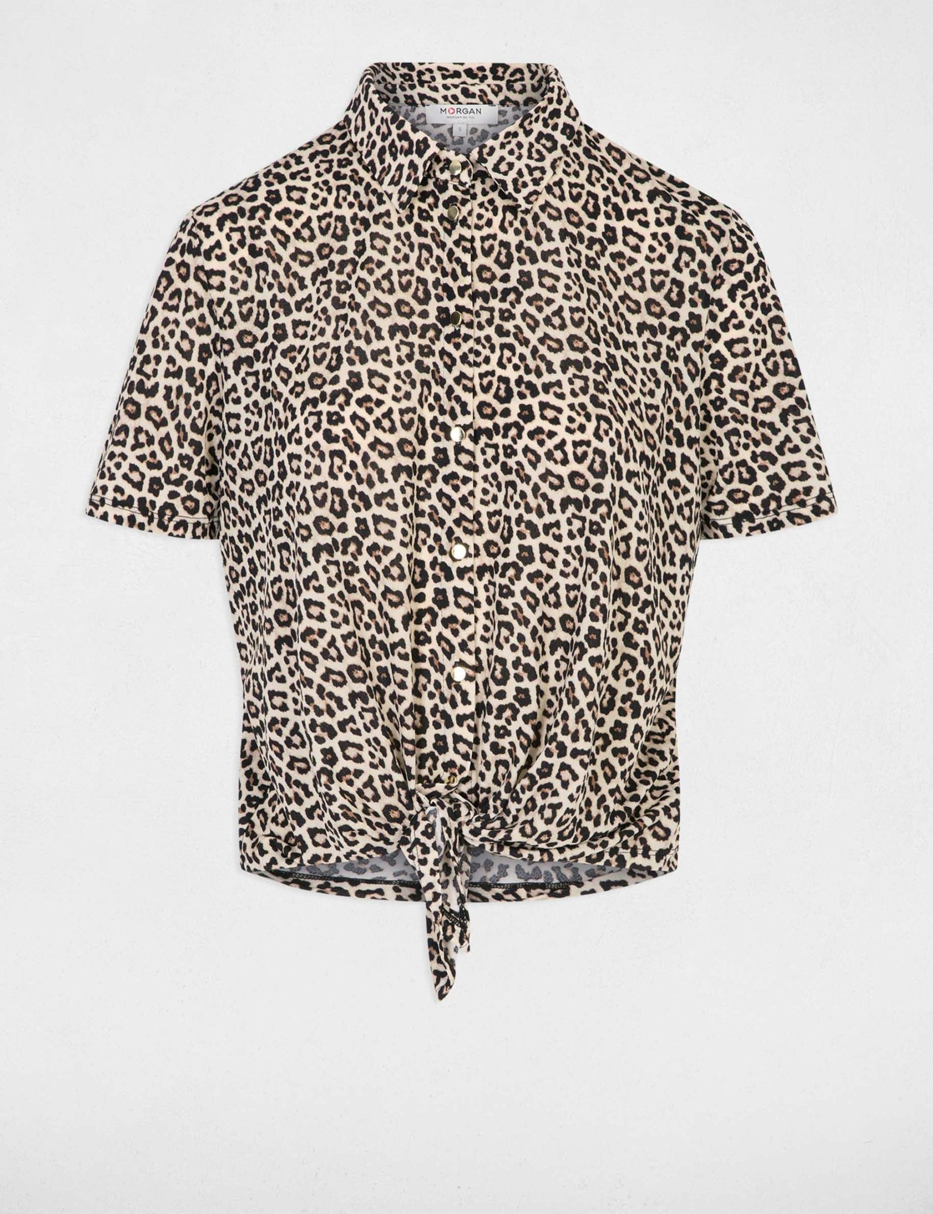 Camisa anudada con cuello abierto multicolor mujer